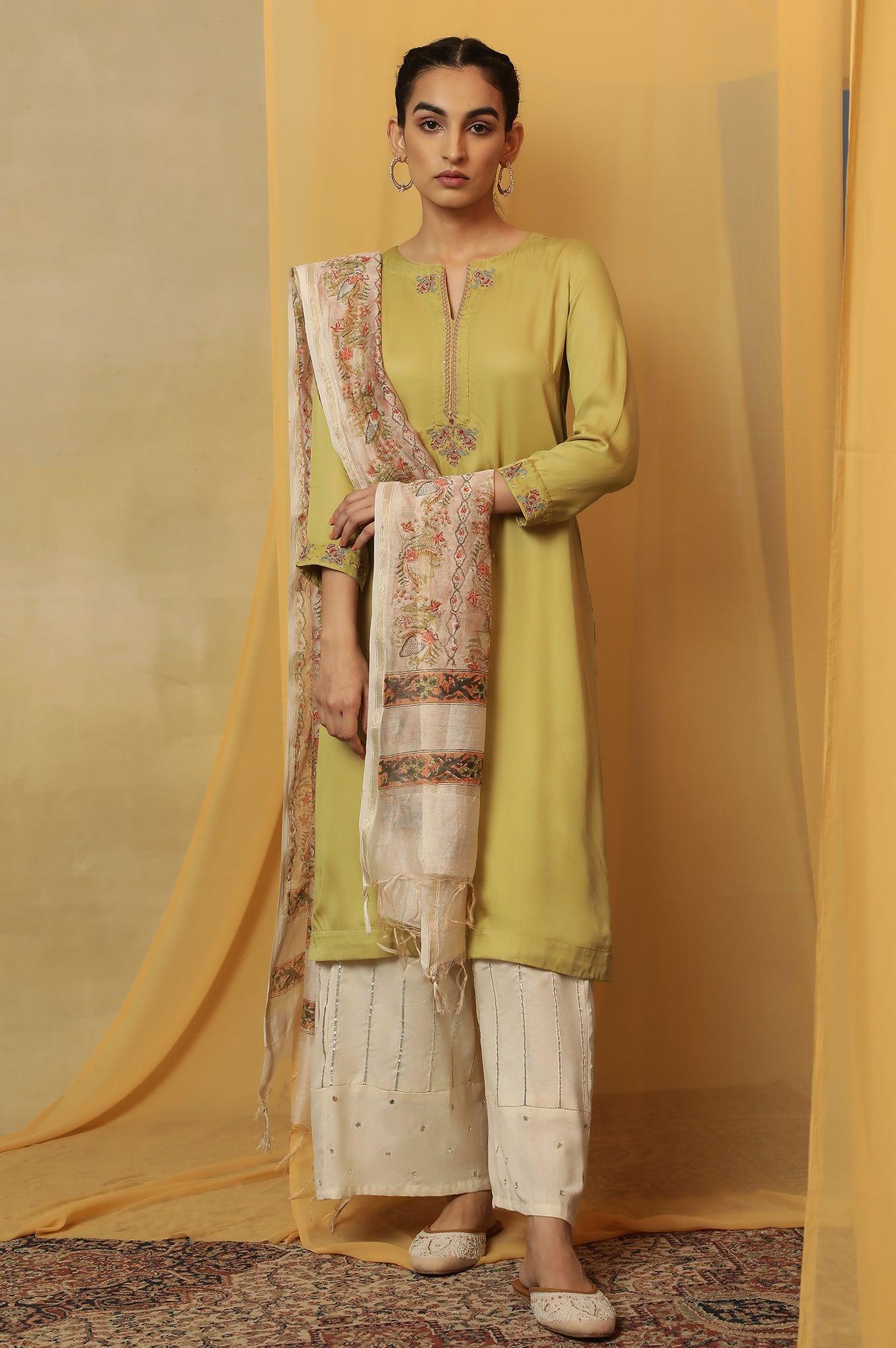 Pastel Green Lustrous Satin Kurta - Image 6