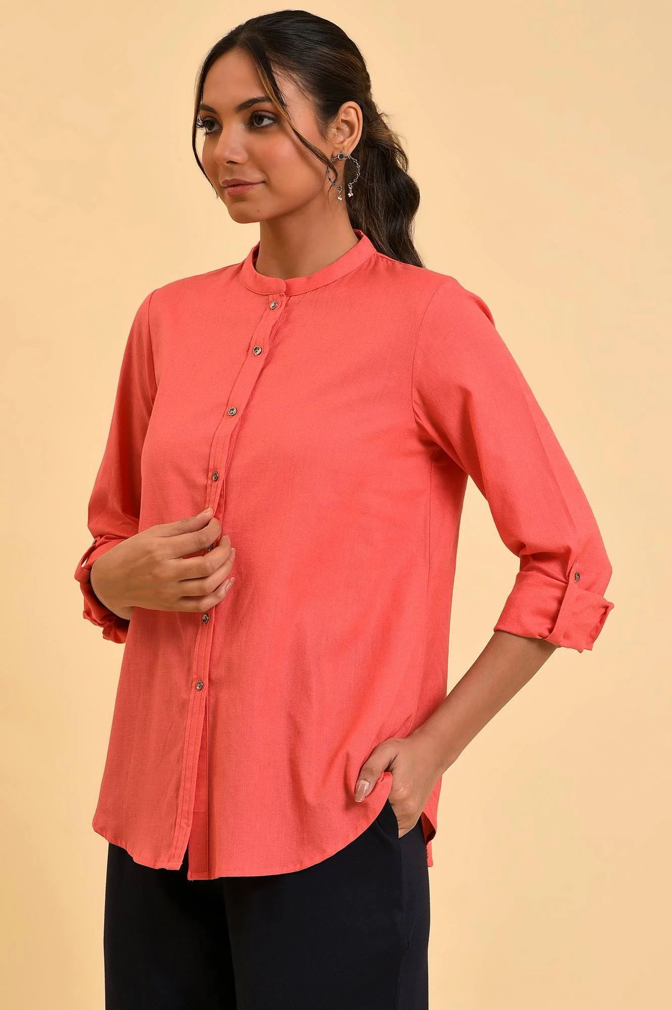 Peach Button Down Western Top - Image 3
