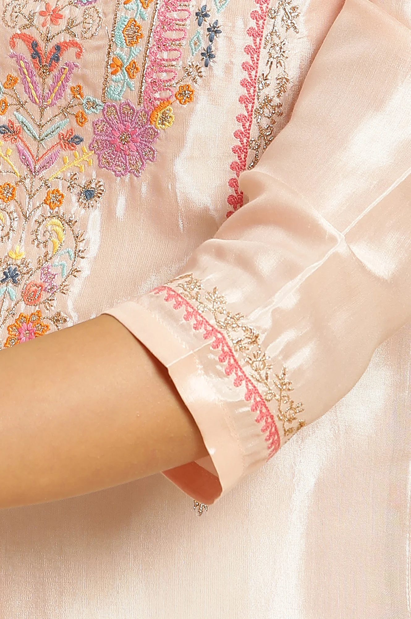 Peach Embroidered Flared Kurta - Image 7