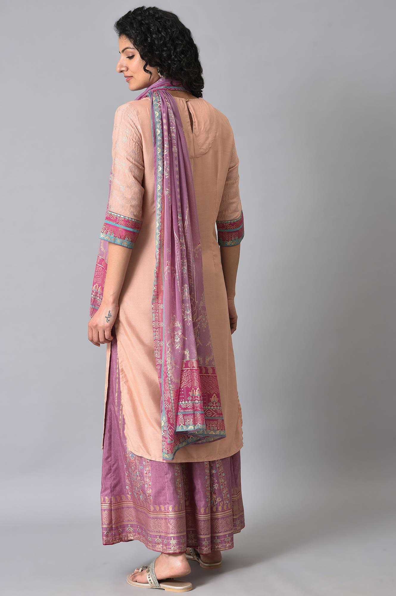 Peach Embroidered kurta With Sharara Set - Image 2