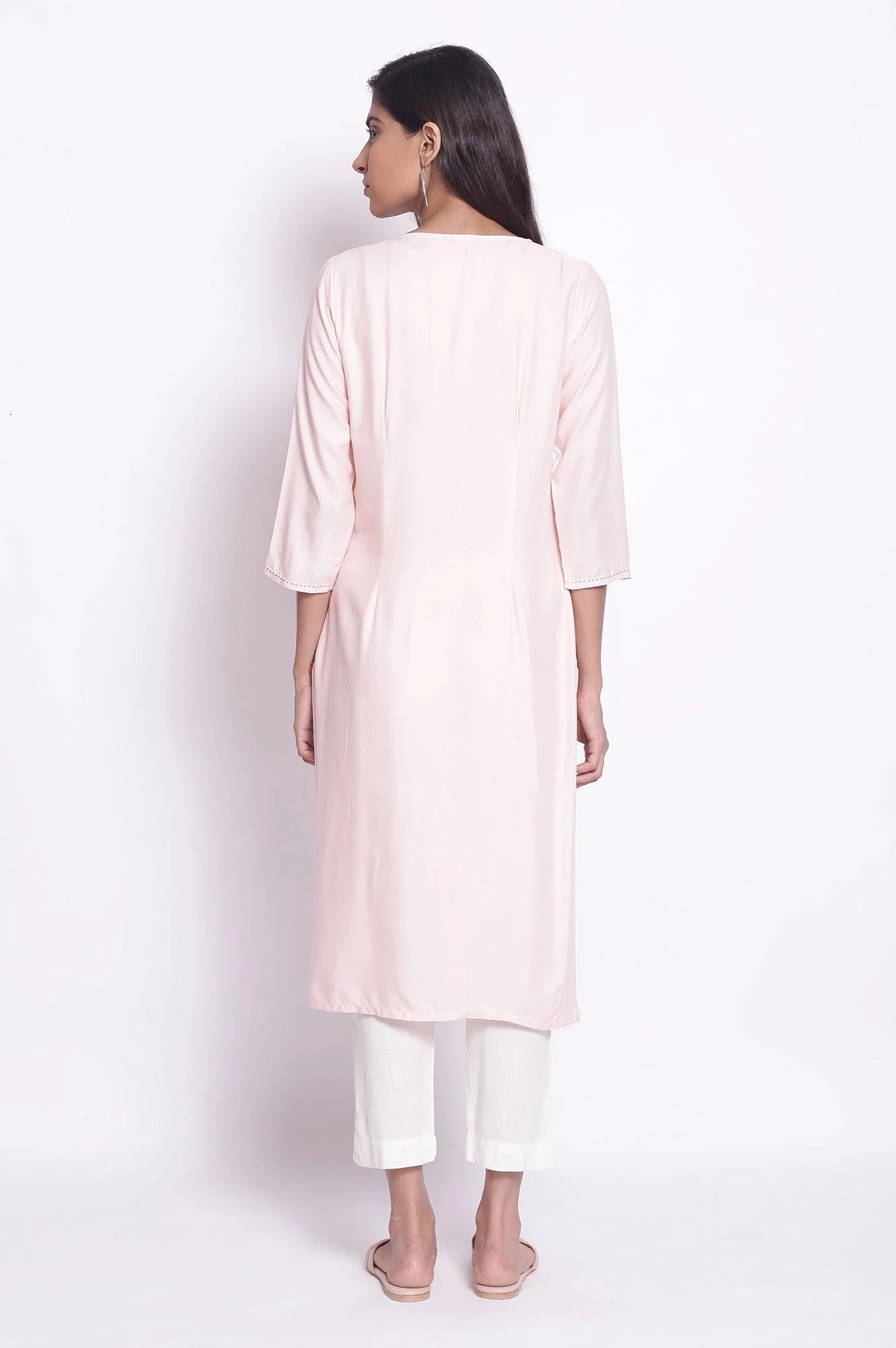 Peach Pink kurta with Pintuck on Yoke - Image 2
