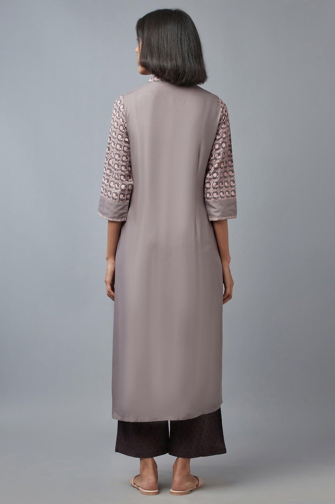 Pink and Grey Printed kurta - Image 2