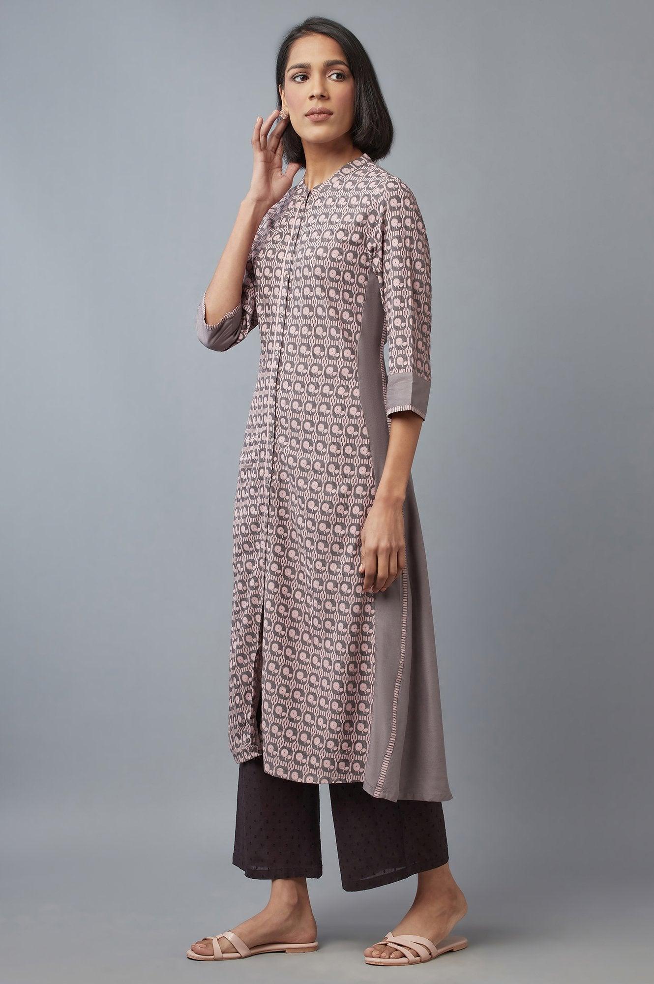 Pink and Grey Printed kurta - Image 3