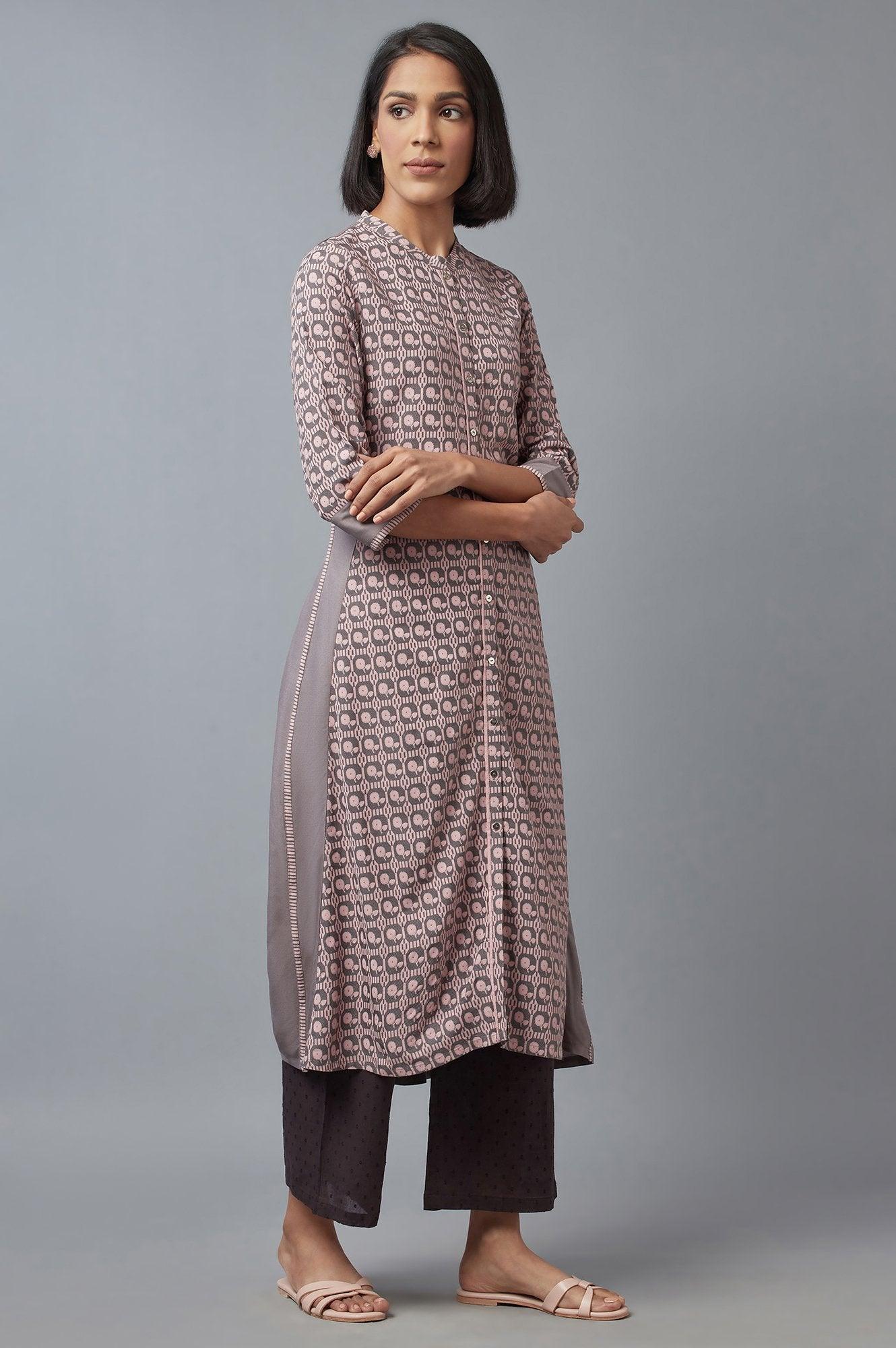Pink and Grey Printed kurta - Image 4