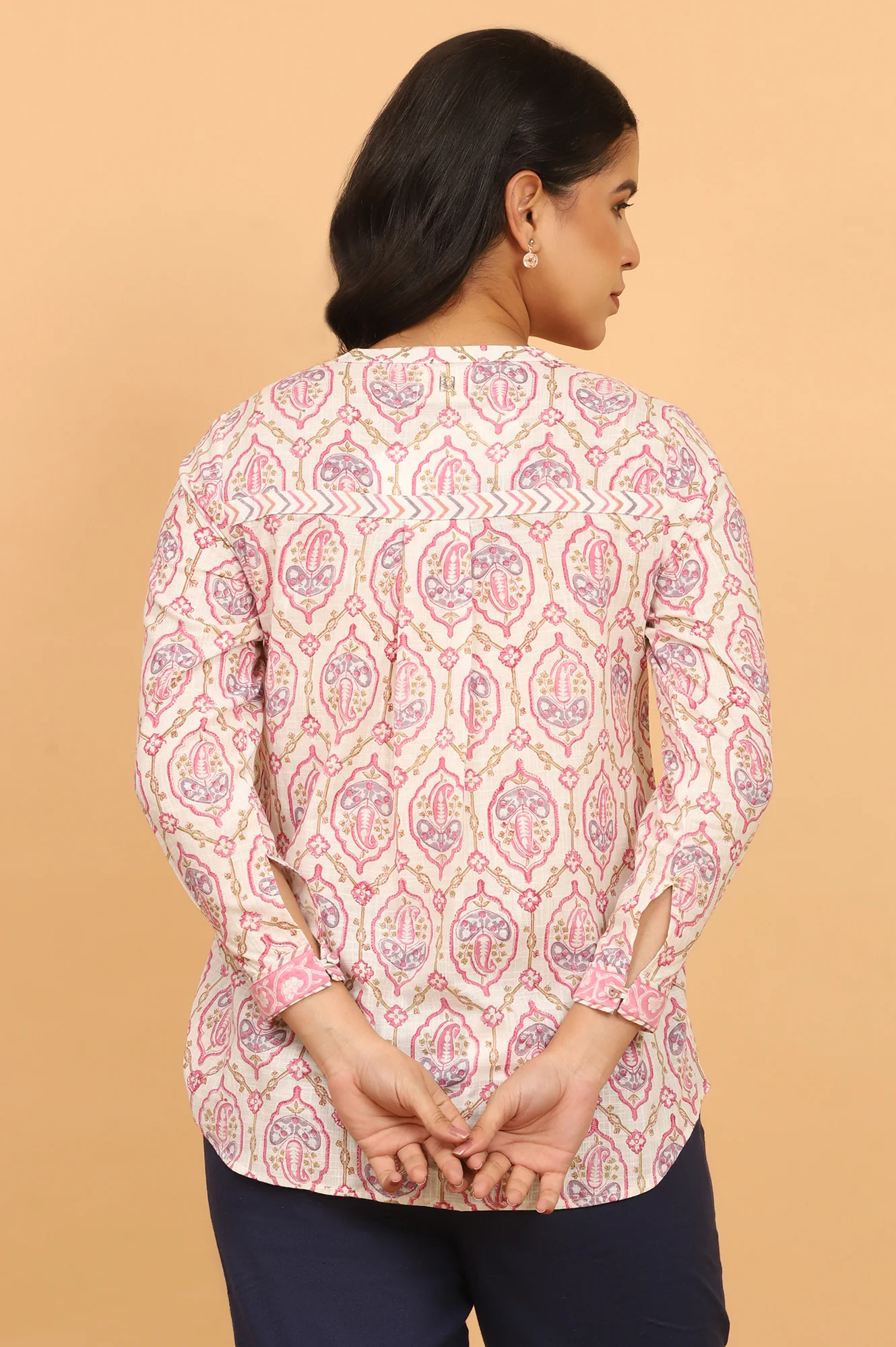 Pink and White Handblock Printed Shirt - Image 6