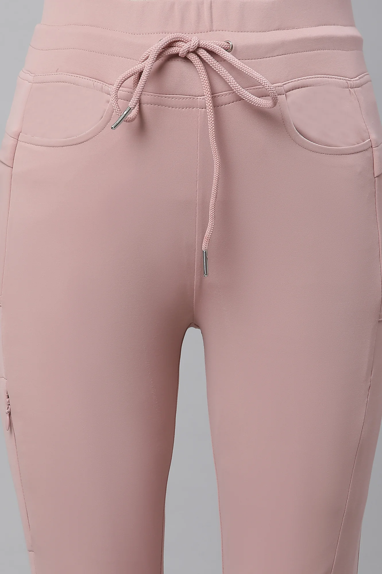 Pink Solid Boot Cut Pants With Drawstring - Image 7