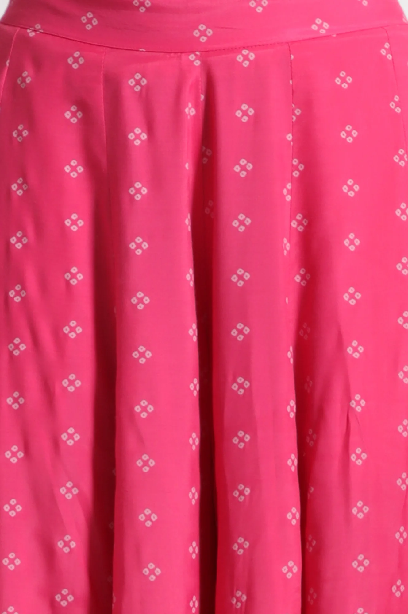 Pink Bandhani Printed Chiffon Gillet, Spaghetti Crop Top and Flared Culottes Set - Image 11