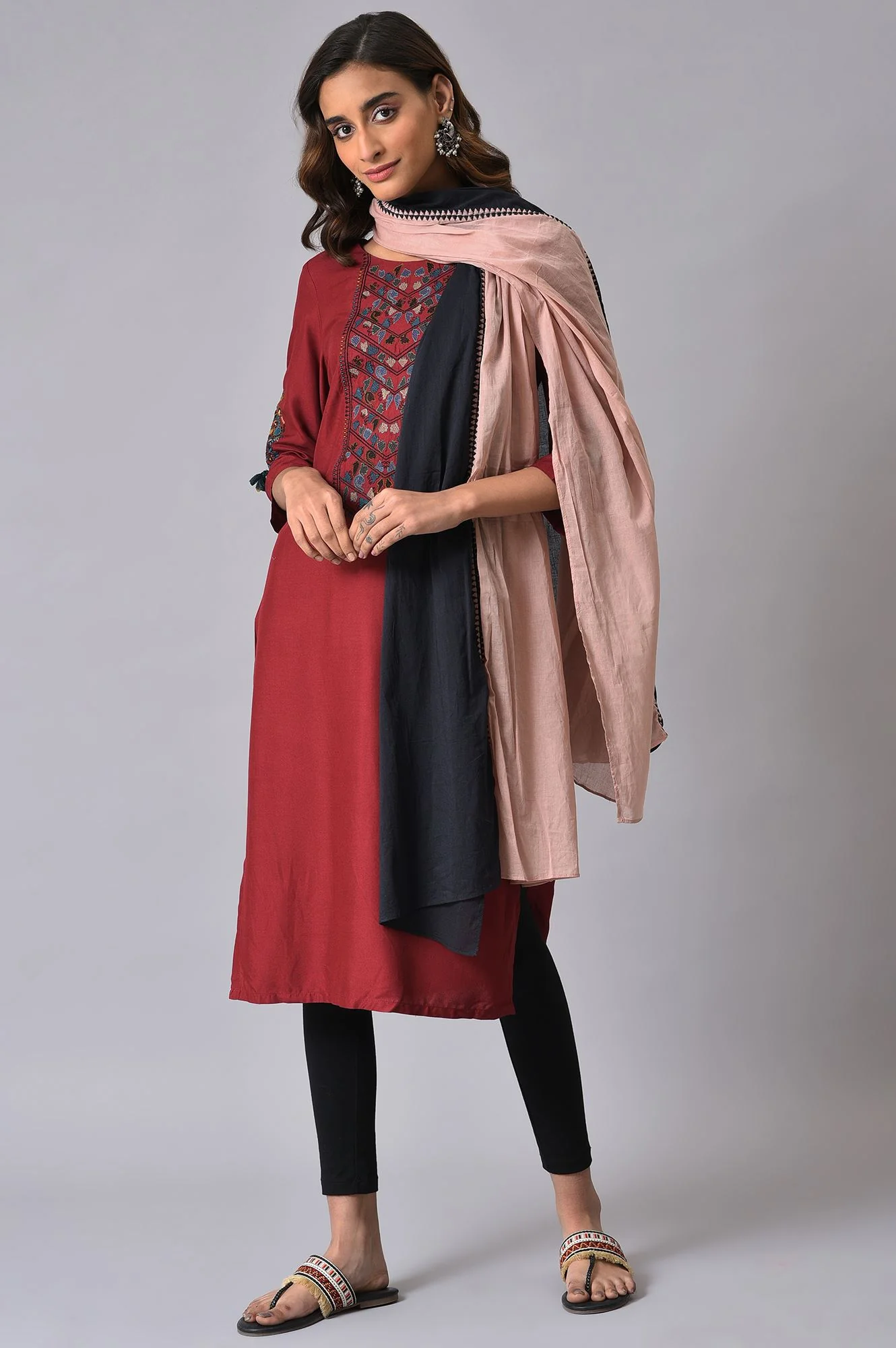 Pink & Black Colourblock Voile Dupatta - Image 3