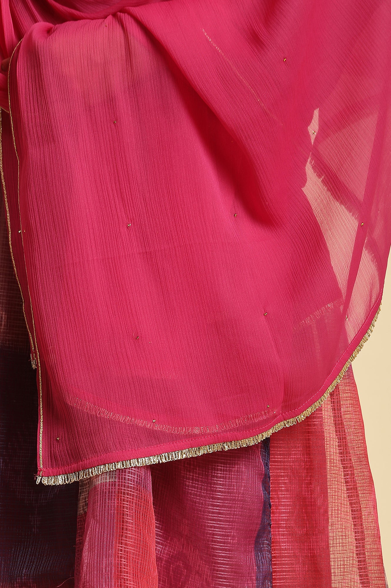 Pink Chiffon Dupatta With Gota Border - Image 5