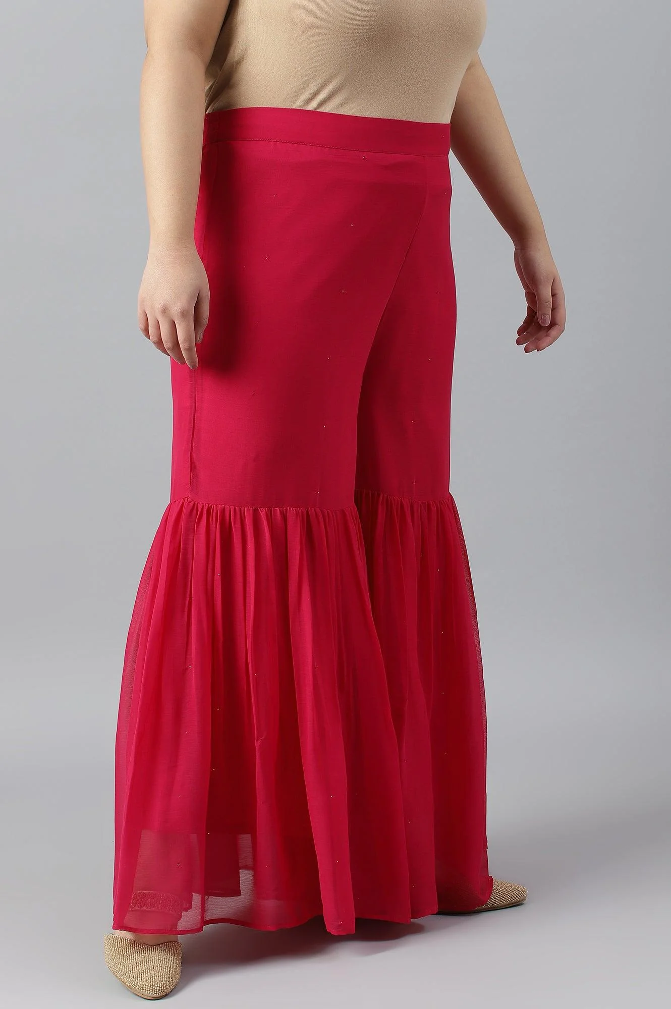 Pink Chiffon Flared Plus Size Sharara - Image 4