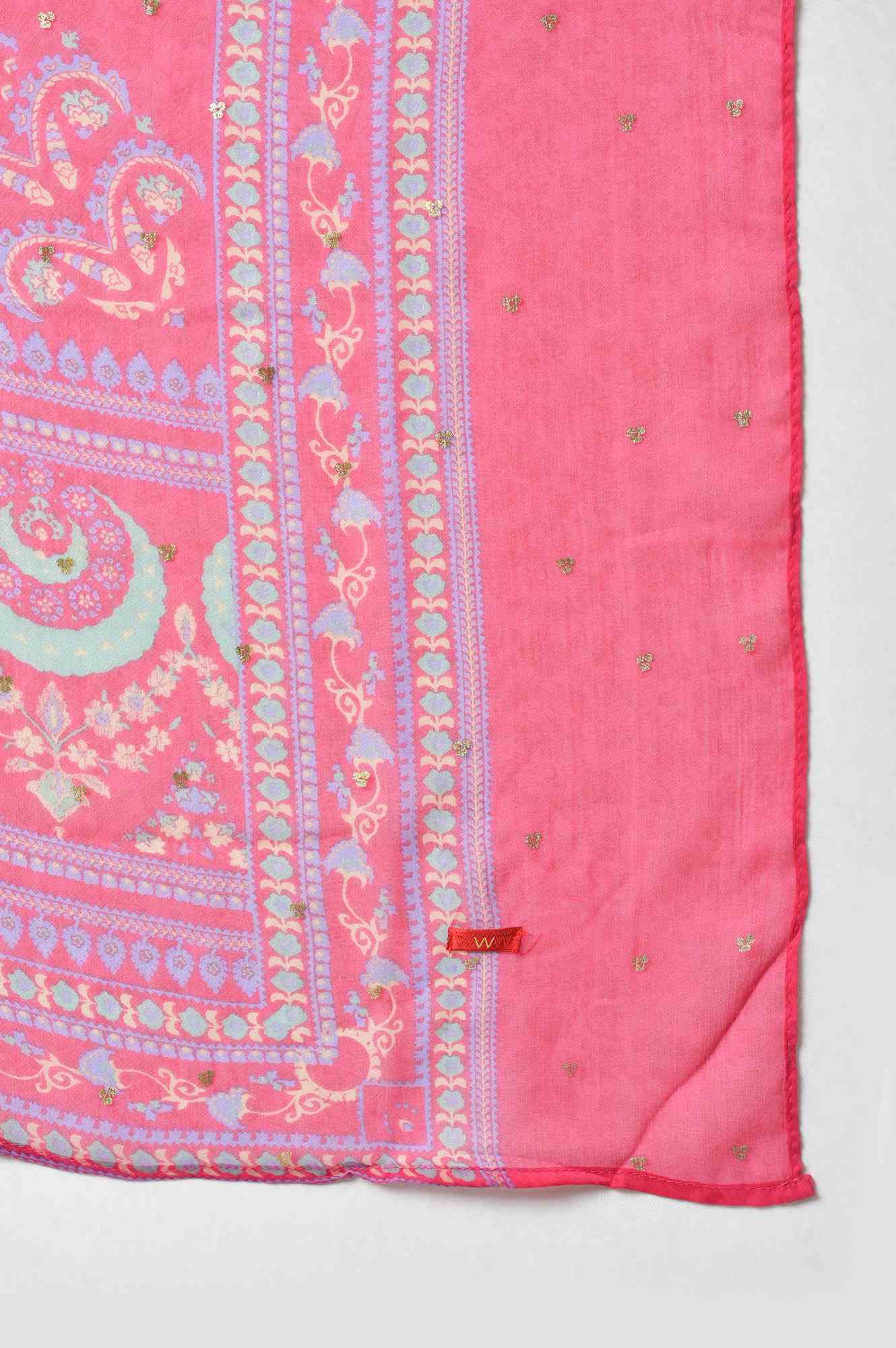 Pink Chiffon Floral Print Dupatta - Image 4