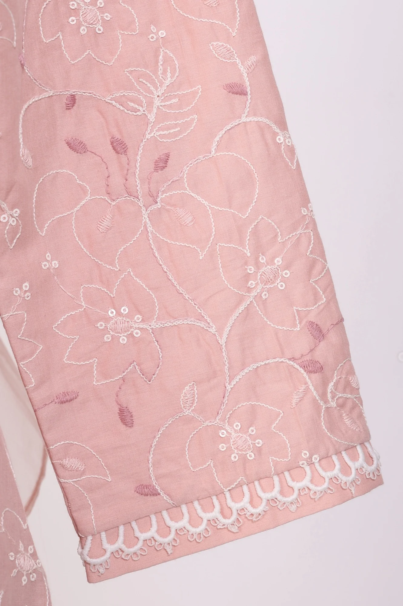 Pink Chikankari Pure Cotton Straight Kurta with Pants and Dupatta Set - Image 7