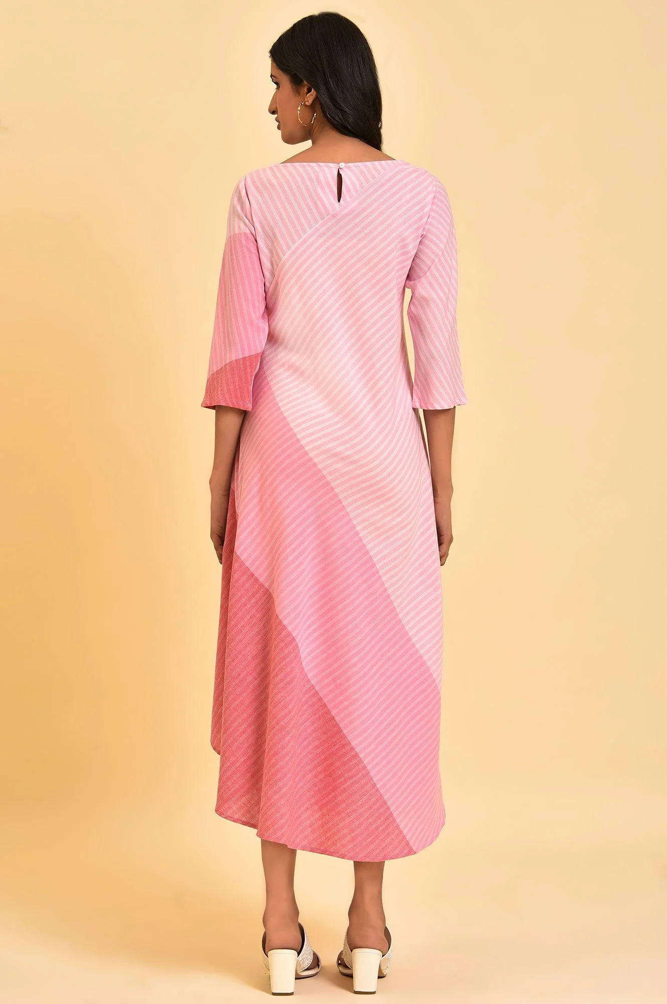 Pink Colourful Bias Stripe FLared Dress - Image 2