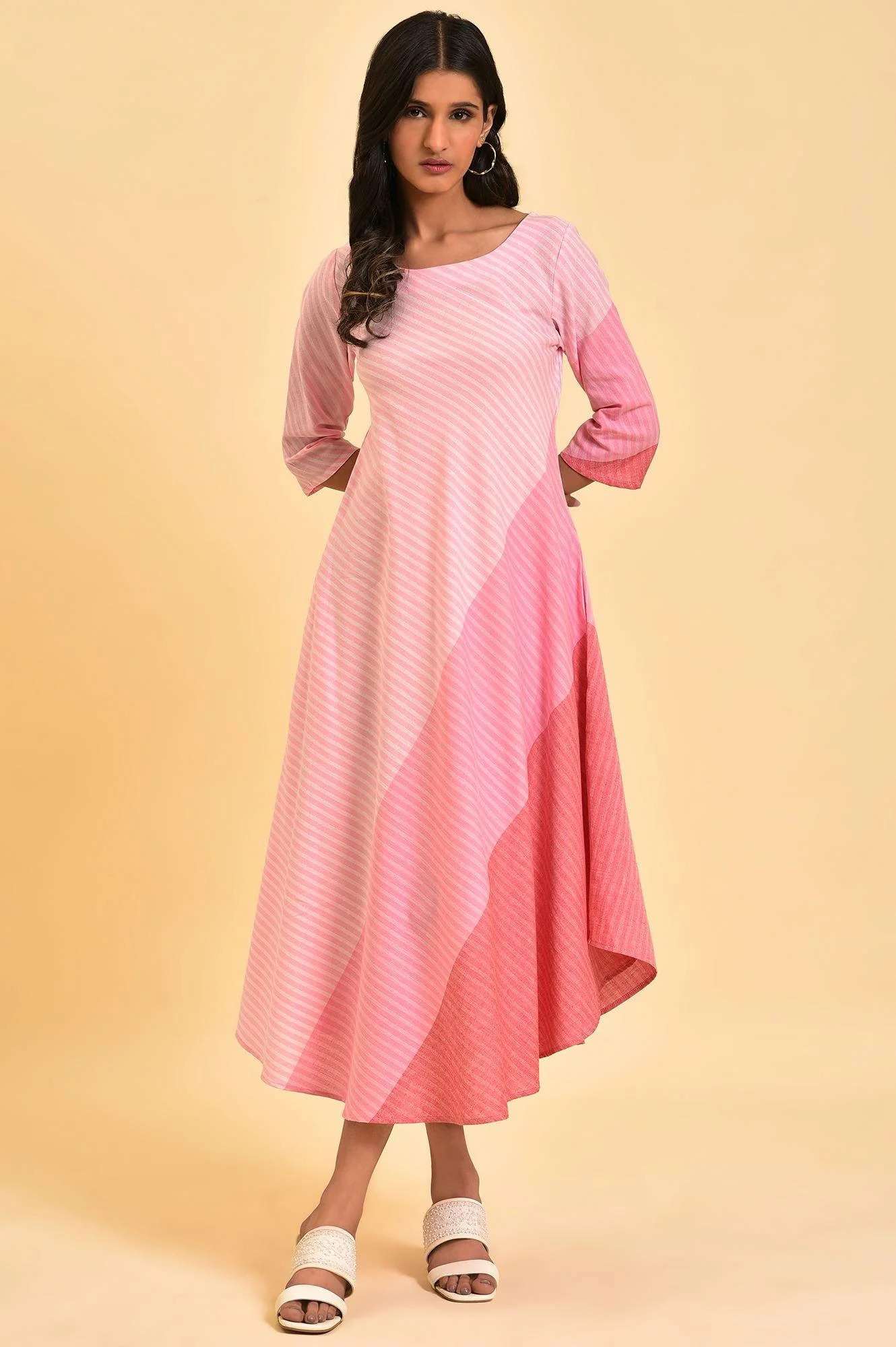Pink Colourful Bias Stripe FLared Dress - Image 6
