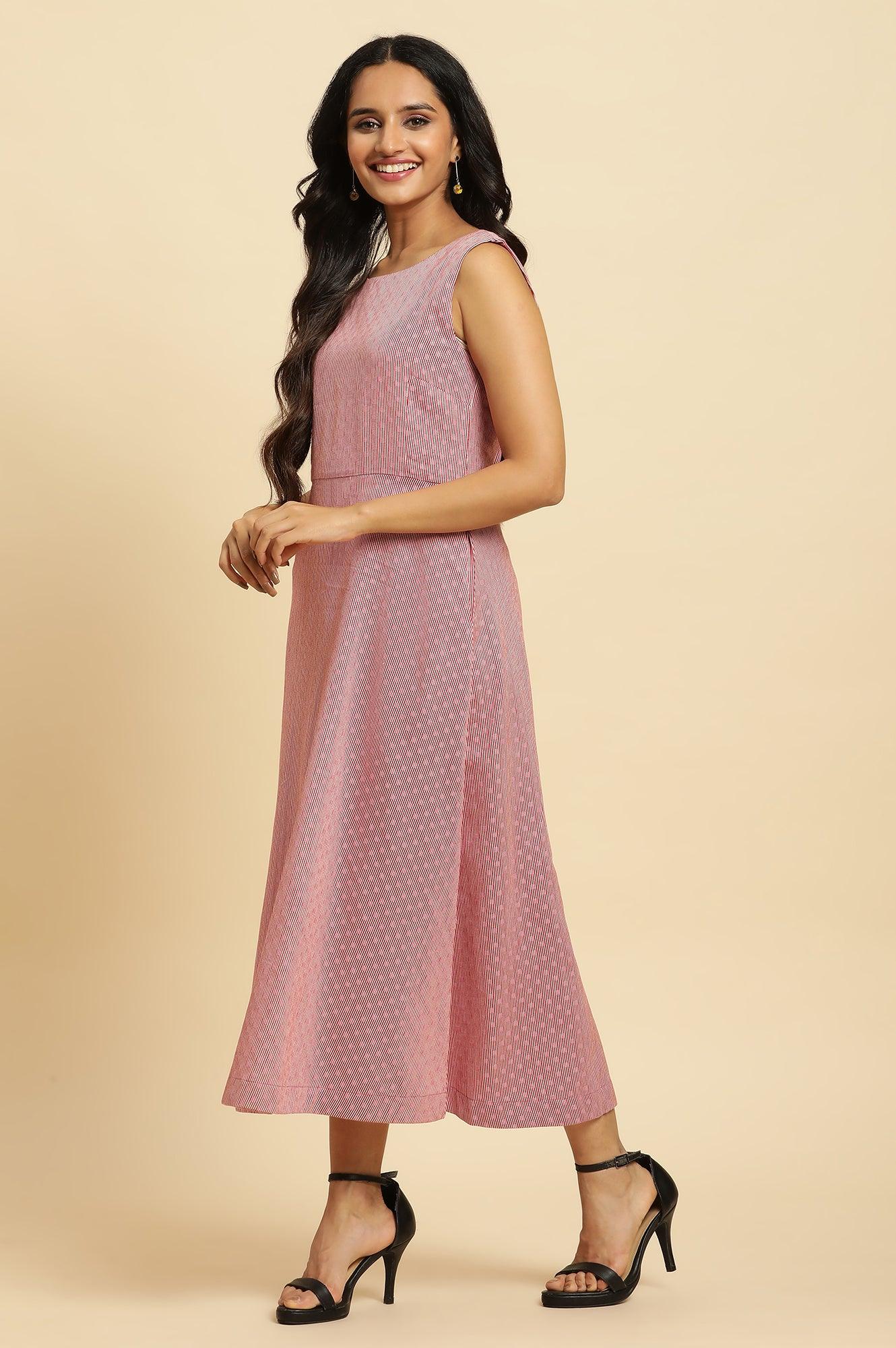 Pink Cotton Dobby Stripe Dress - Image 3
