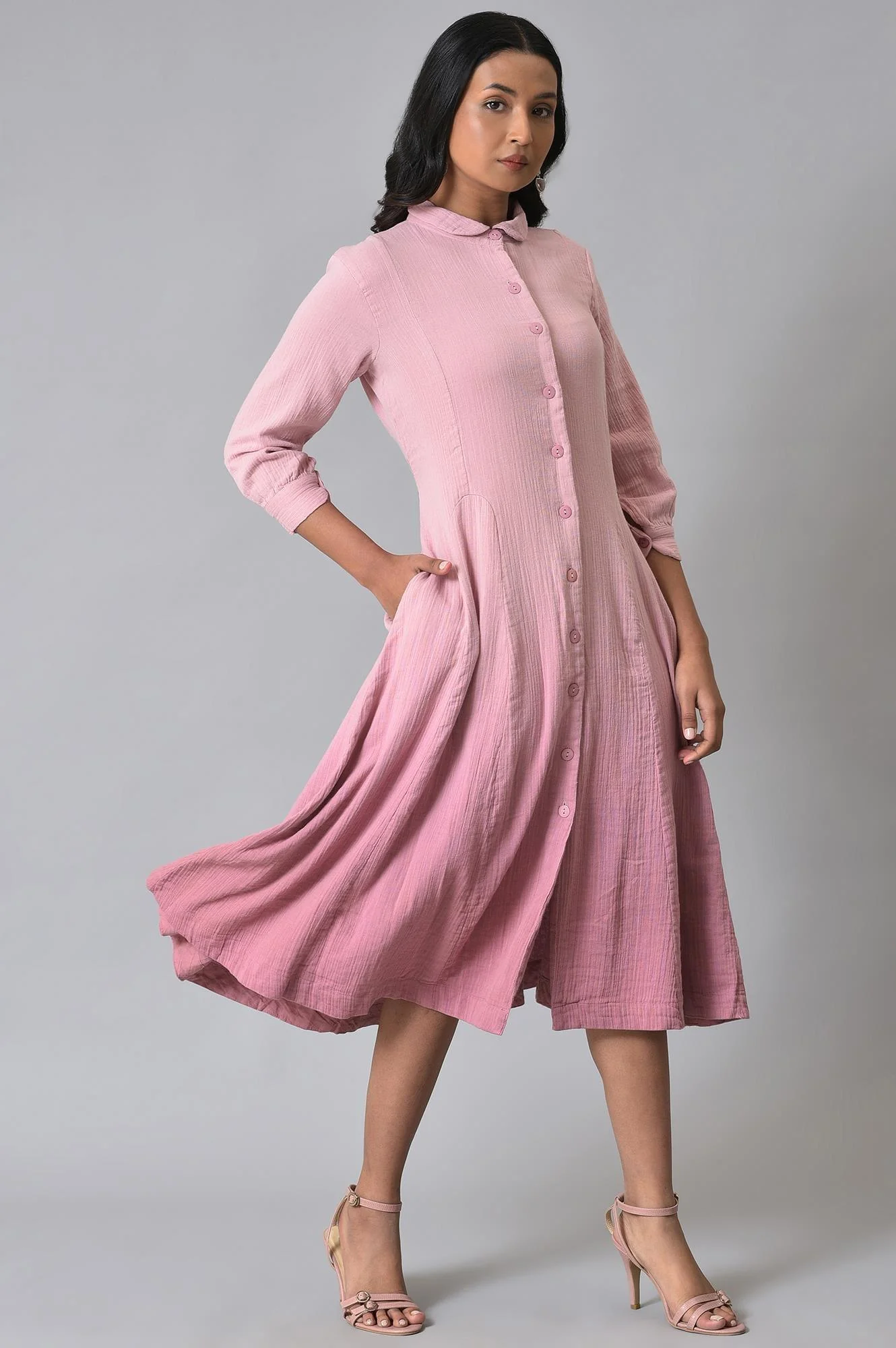 Pink Cotton Shirt Dress With Belt - Image 4