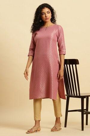 Pink Dobby Festive Embellished Kurta