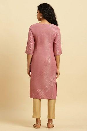 Pink Dobby Festive Embellished Kurta - Image 4