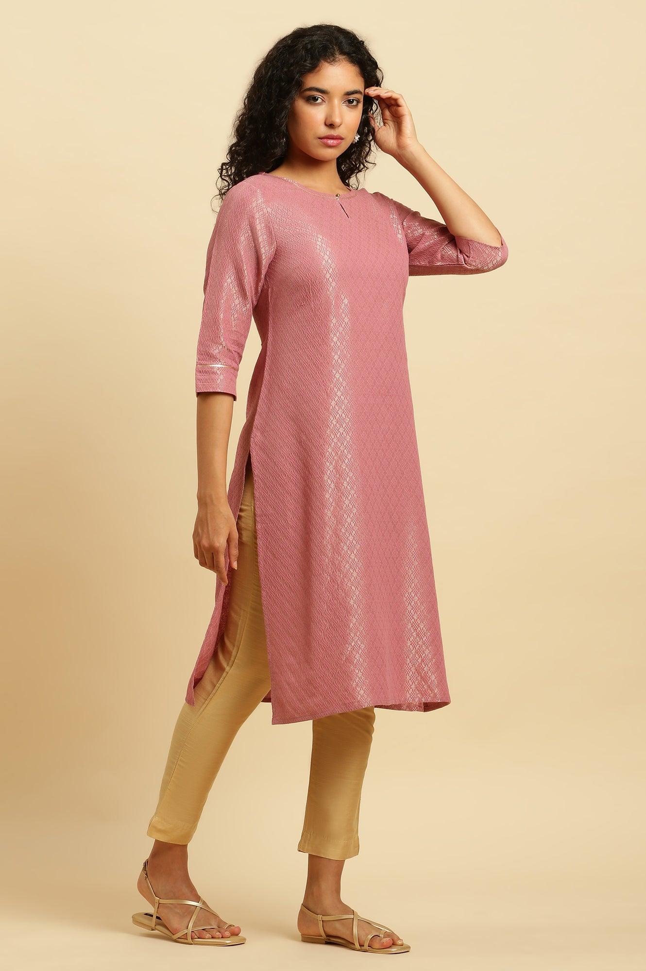 Pink Dobby Festive Embellished Kurta - Image 5