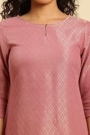 Pink Dobby Festive Embellished Kurta - Image 6