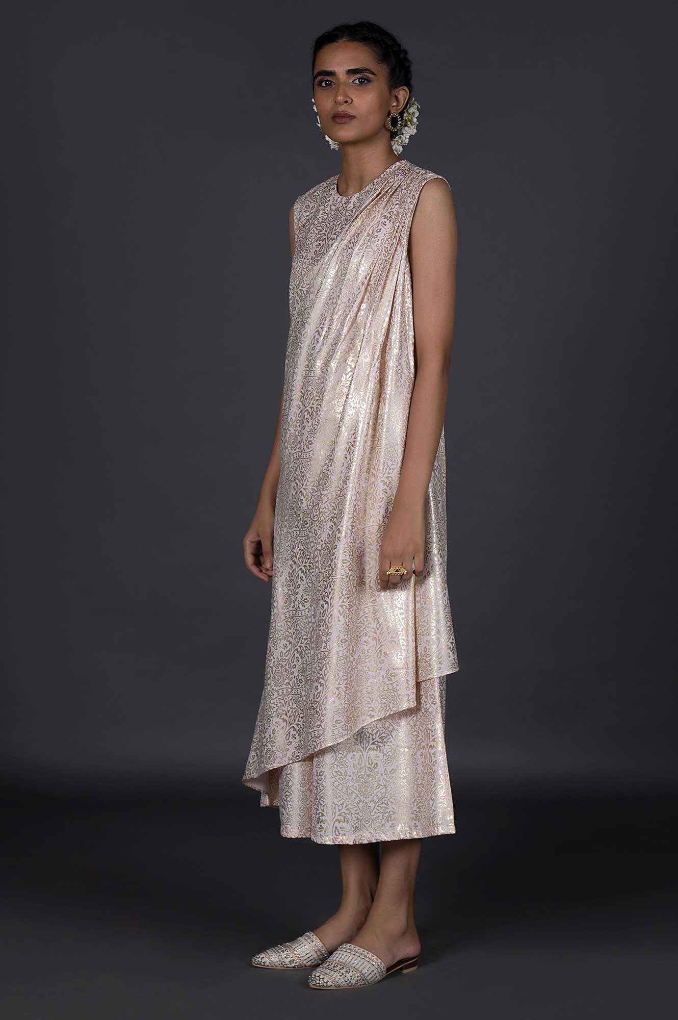 Pink Draped Style Festive Printed Jumpsuit - Image 3