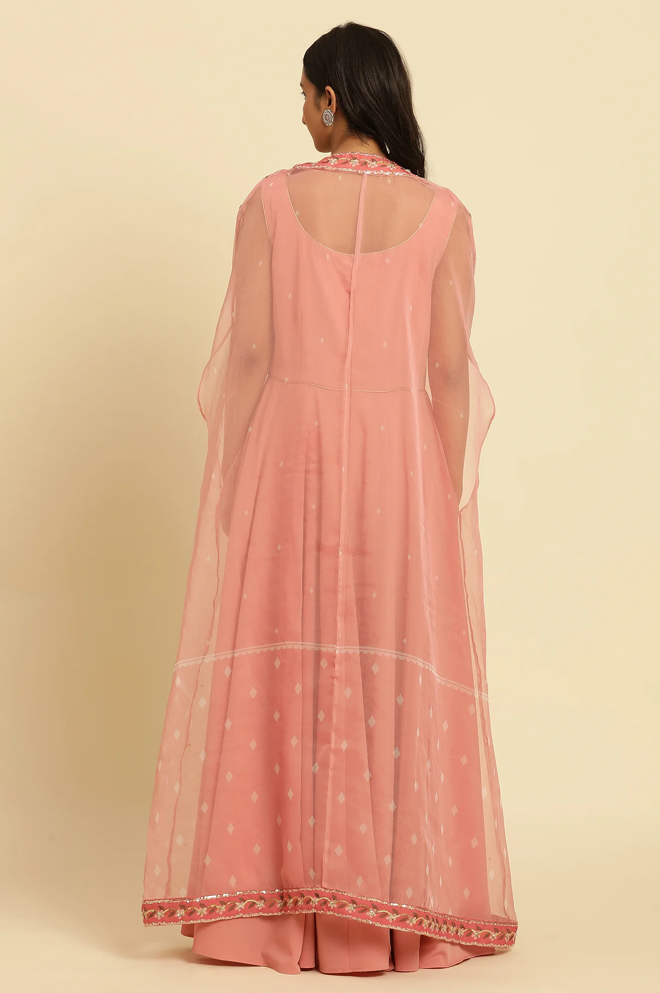Pink Embeelished Cape And Flared Dress Set - Image 4