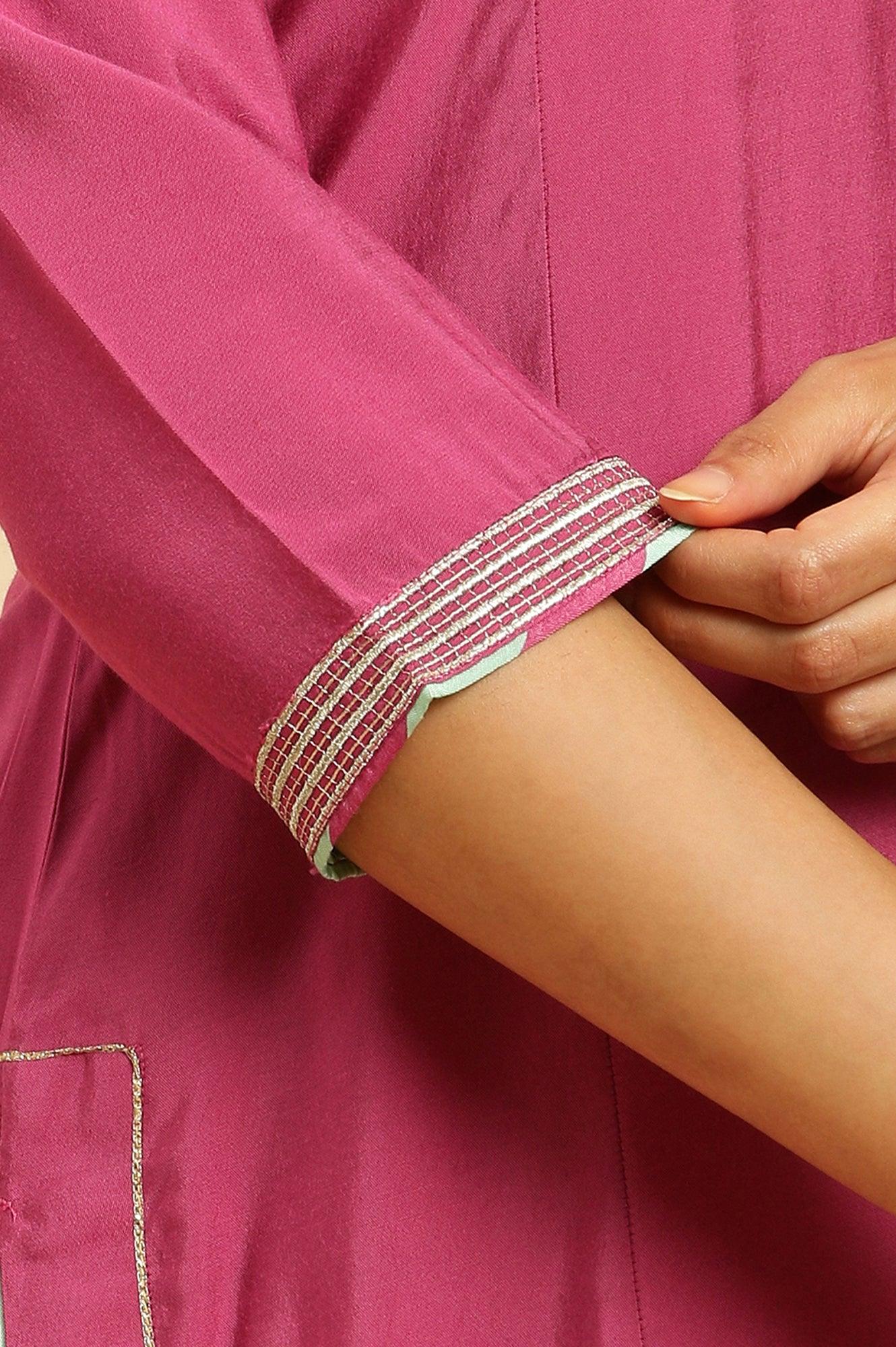 Pink Embellished Kurta, Pants And Jacquard Dupatta Set - Image 7