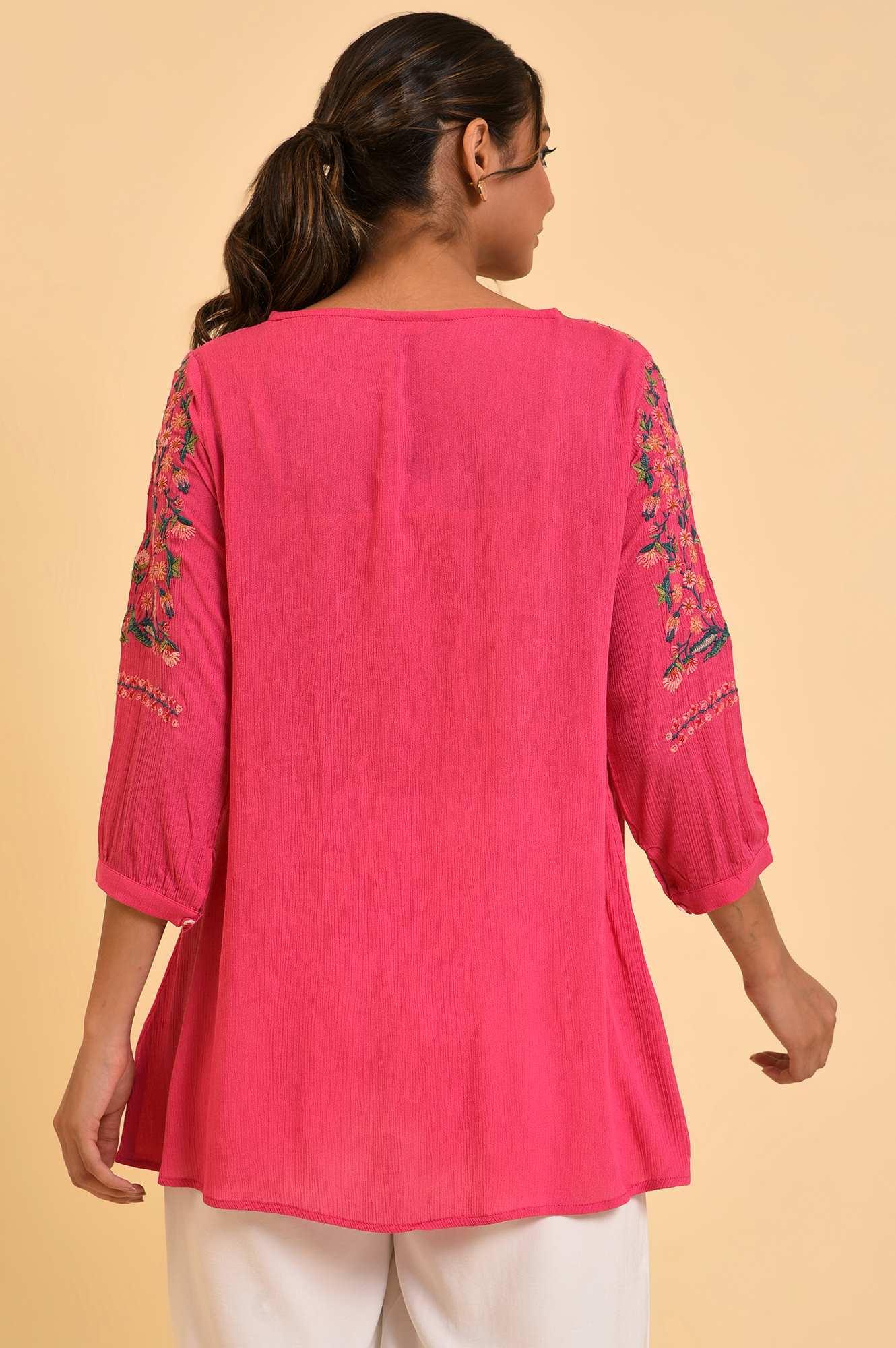 Pink Embroidered Flared Top - Image 2
