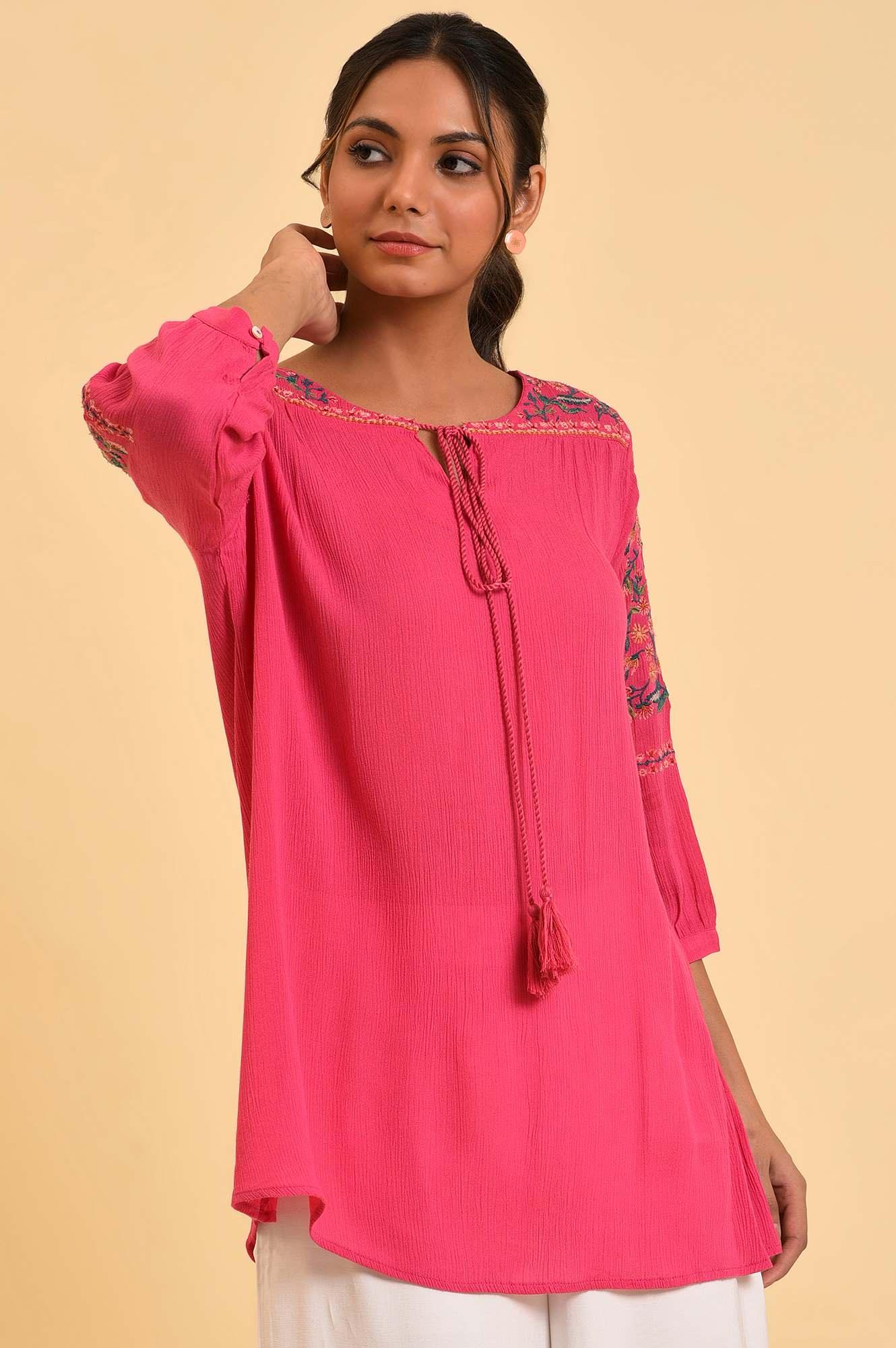 Pink Embroidered Flared Top - Image 4