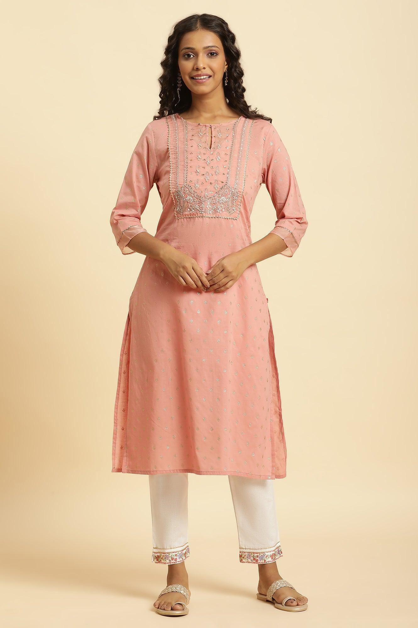 Pink Embroidered Kurta With Gota Trims - Image 2