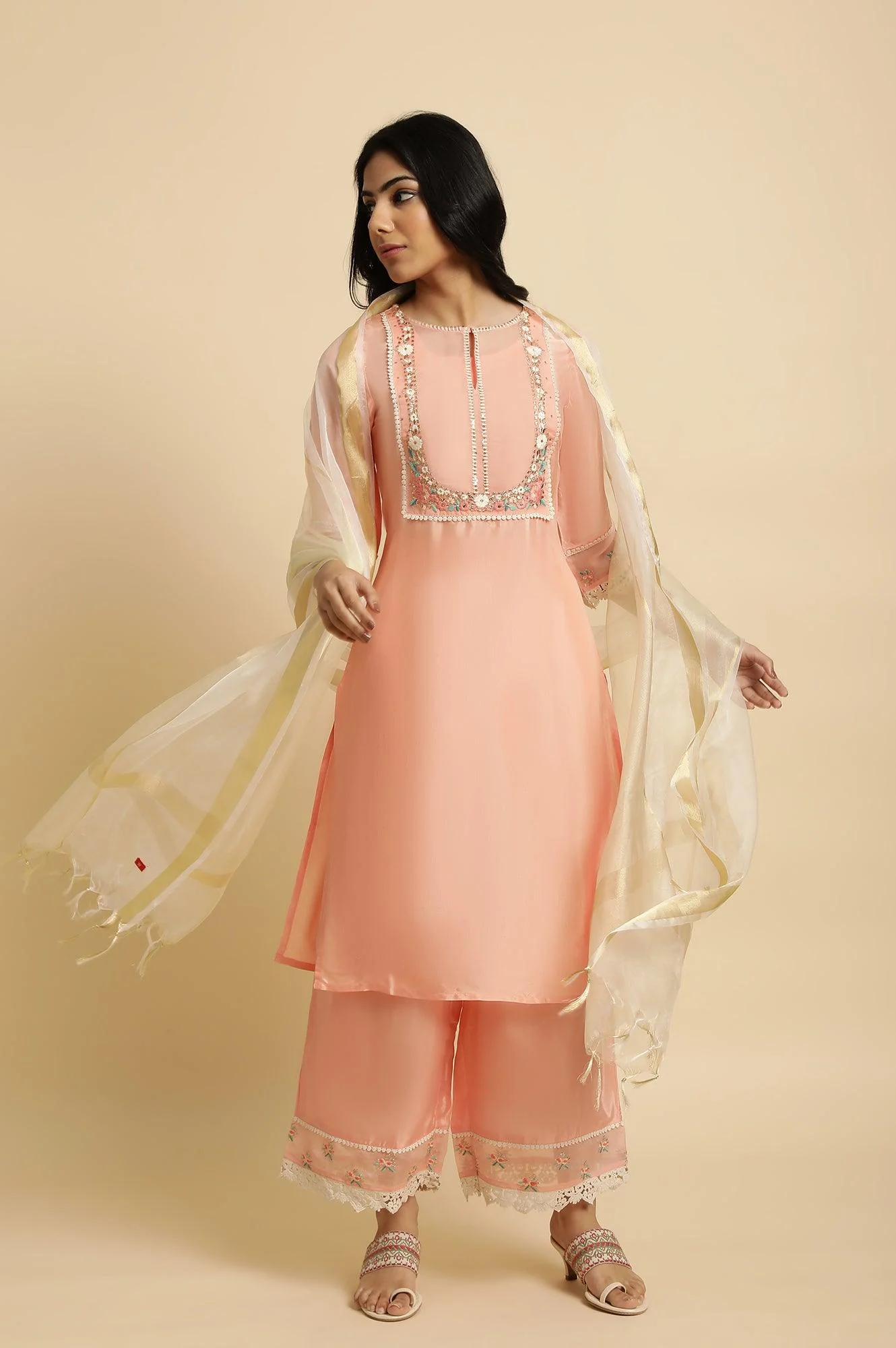 Pink Embroidered Plus Size kurta Set - Image 5