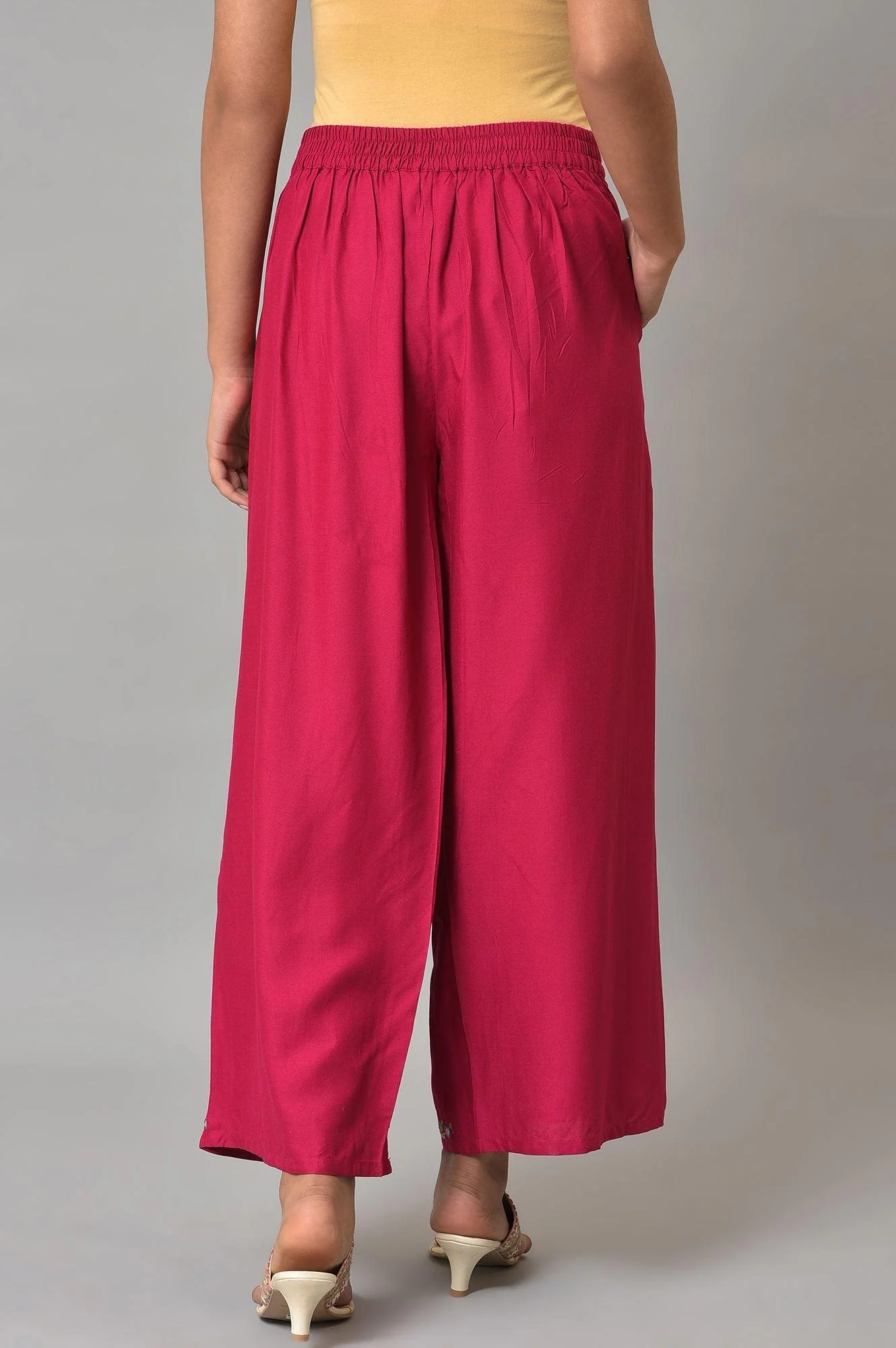 Pink Embroidered Plus Size Parallel Pants - Image 2
