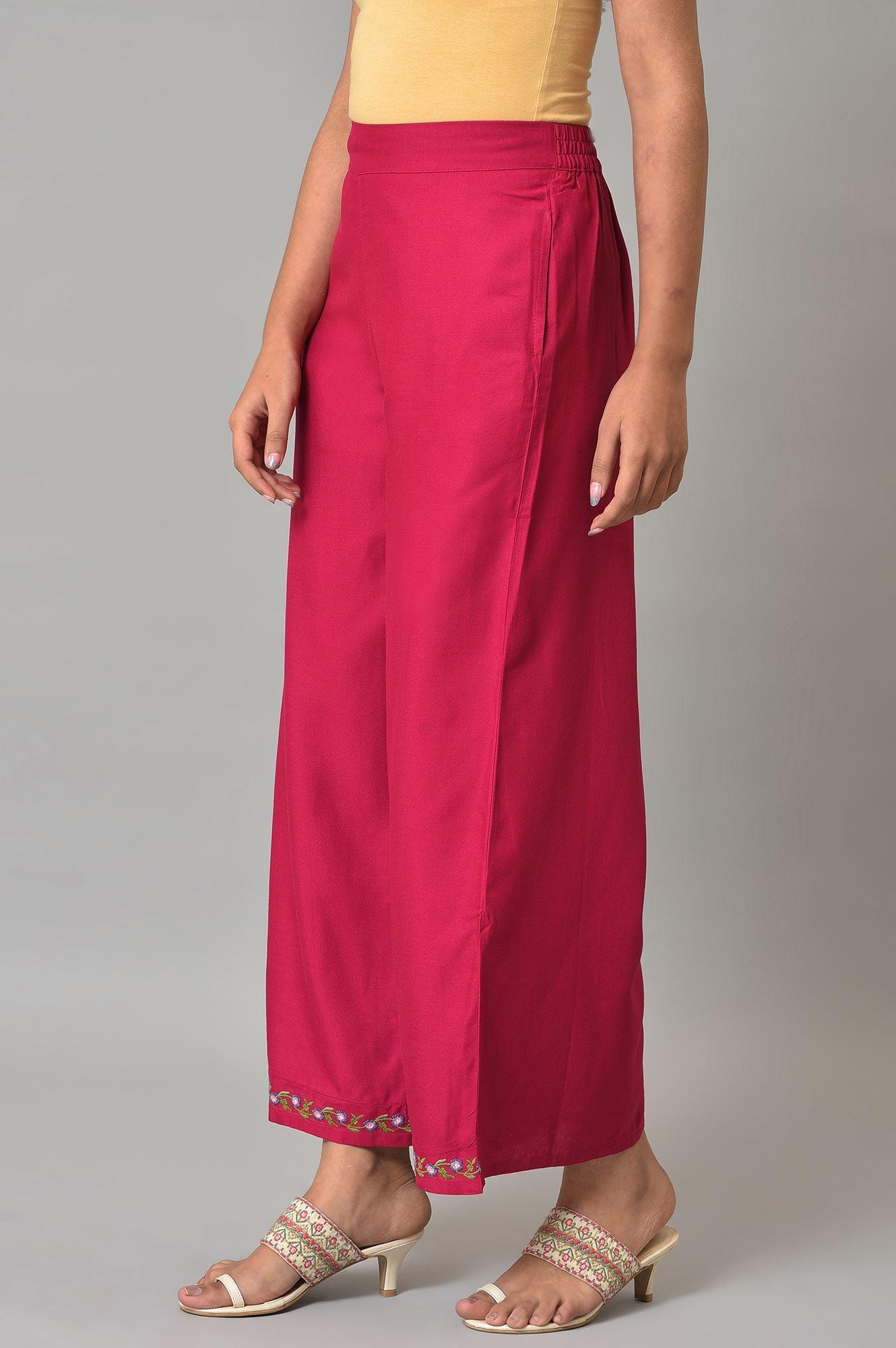 Pink Embroidered Plus Size Parallel Pants - Image 3