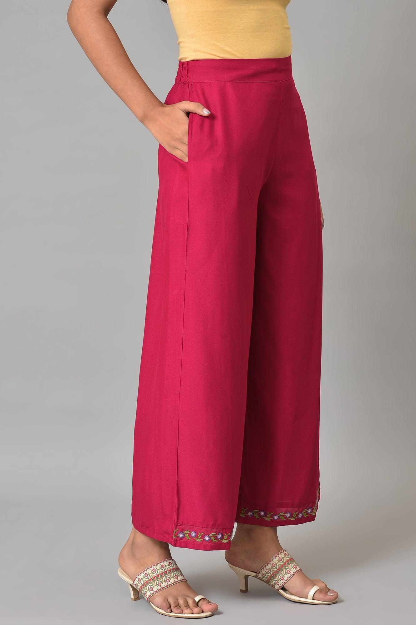 Pink Embroidered Plus Size Parallel Pants - Image 4