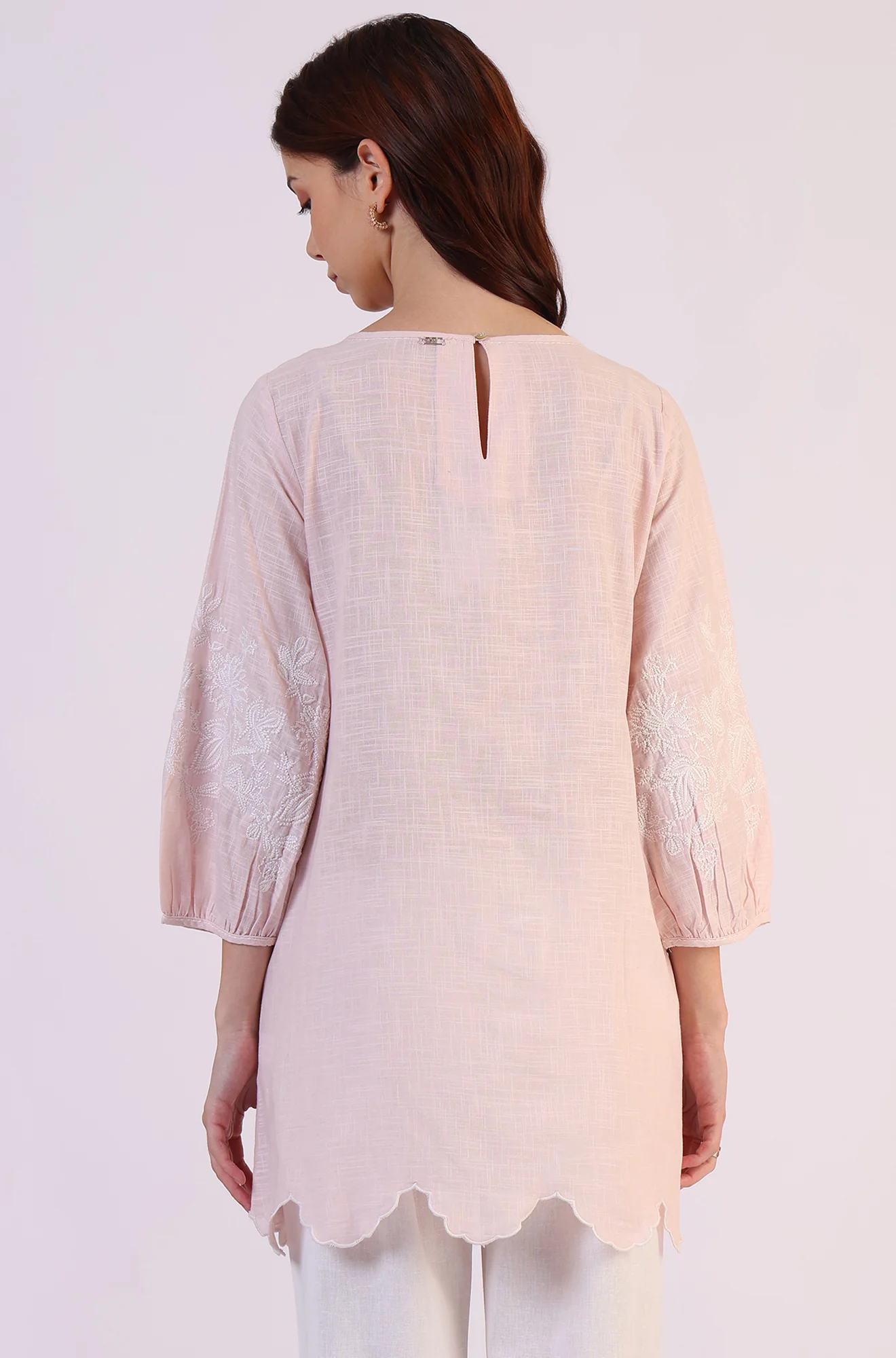 Pink Embroidered Pure Cotton Scalloped Western Top - Image 6
