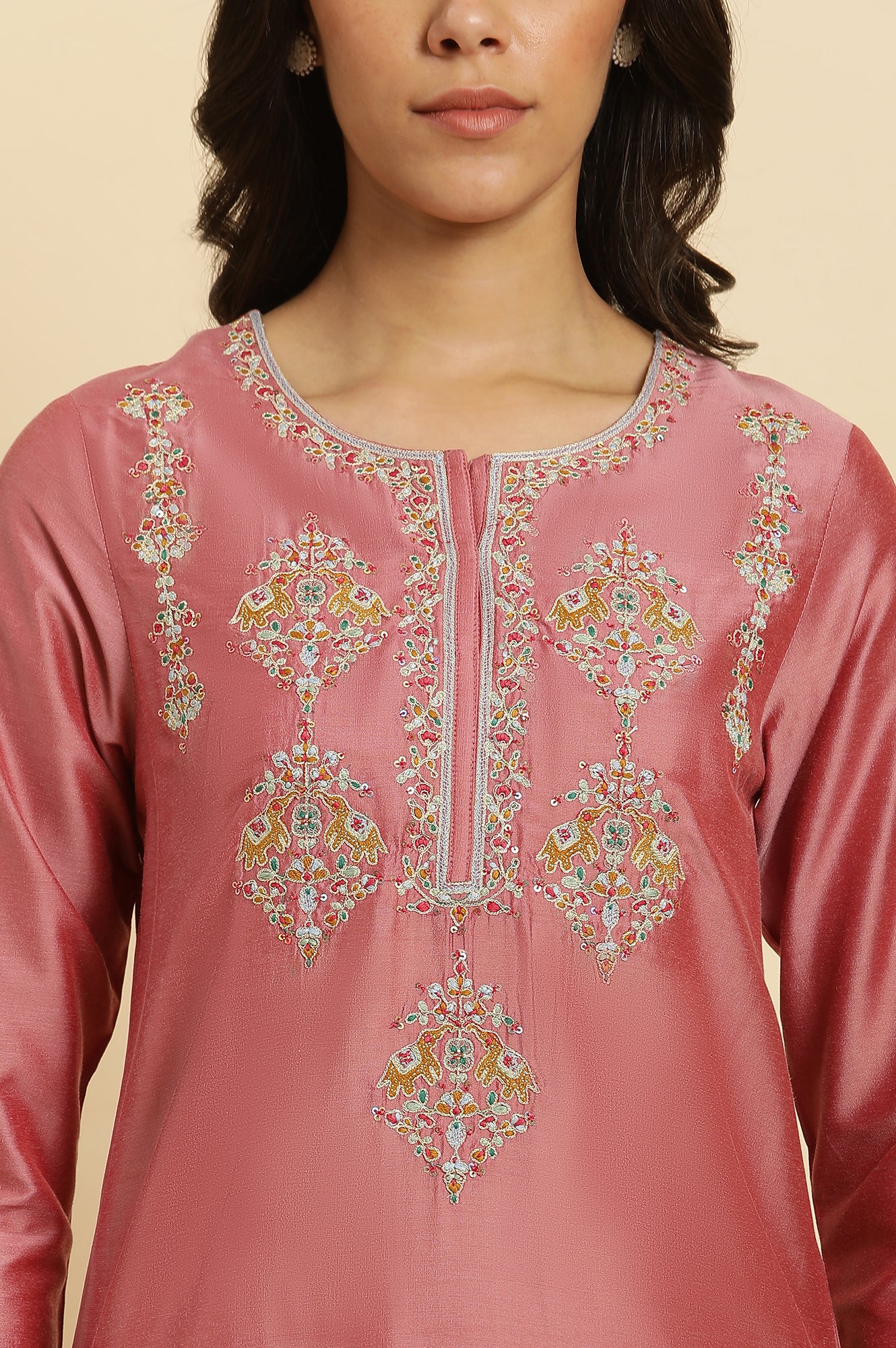 Pink Embroidered Relaxed Fit Kurta - Image 6