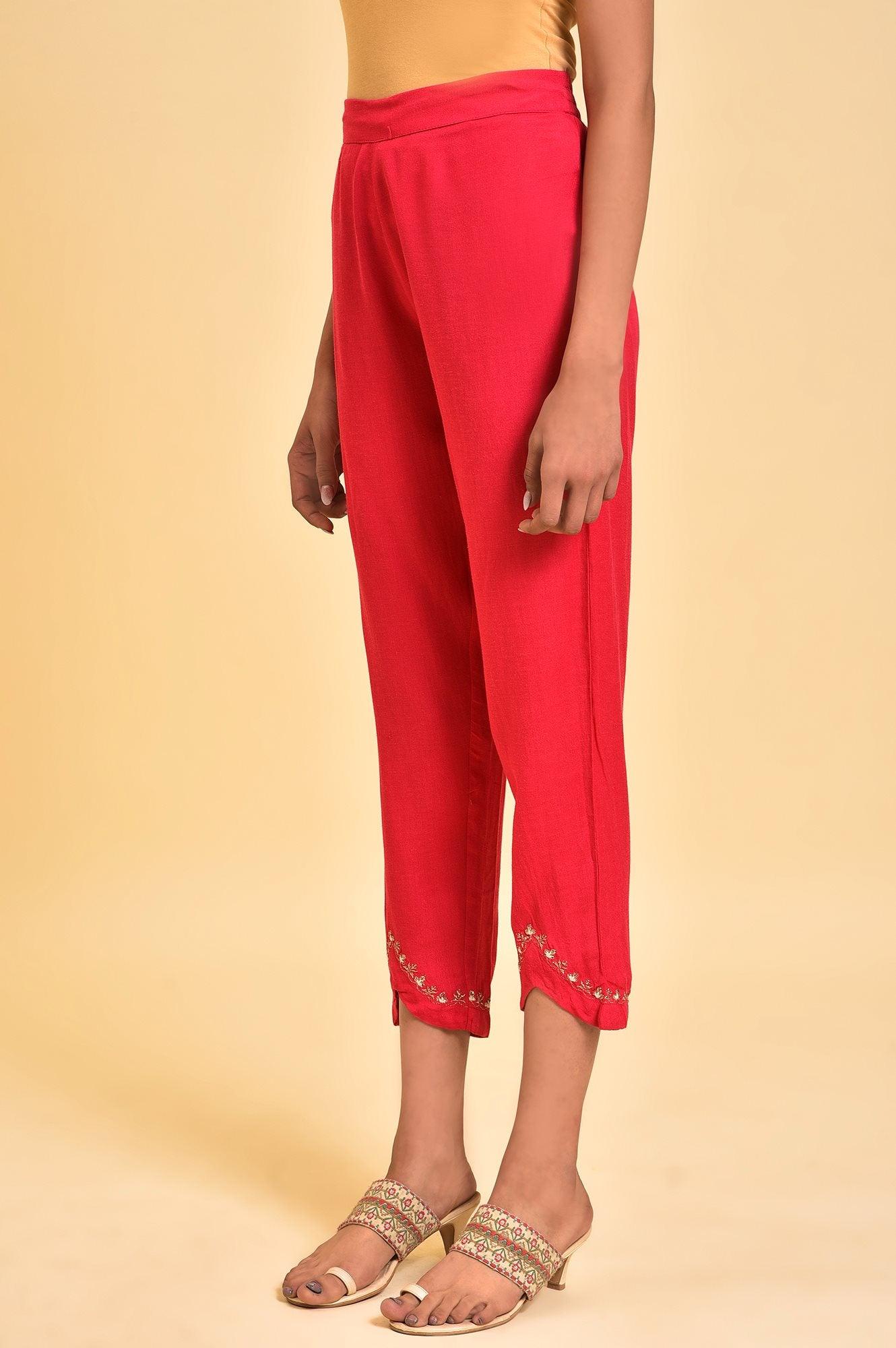 Pink Embroidered Slim Pants - Image 3