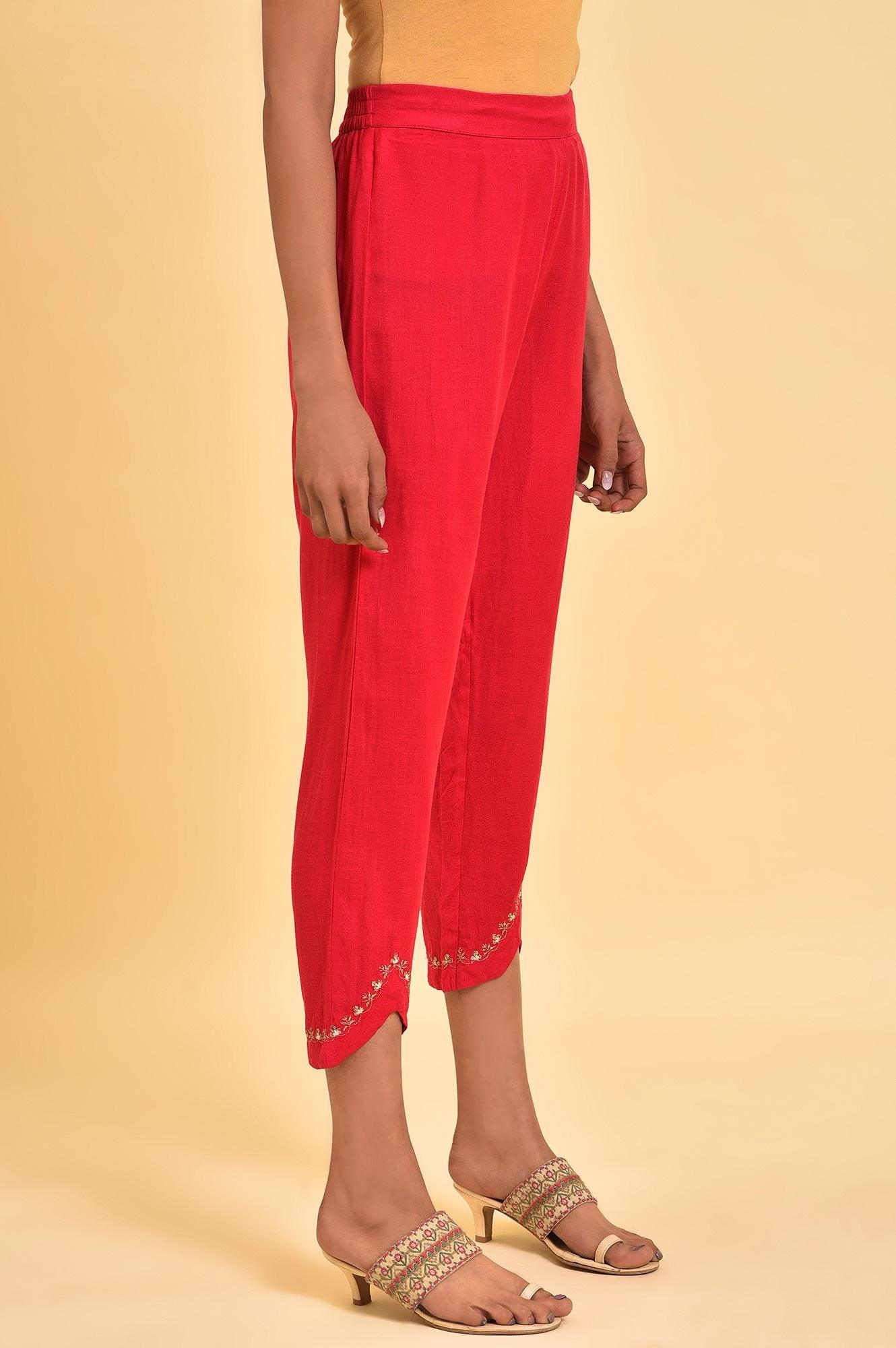 Pink Embroidered Slim Pants - Image 4