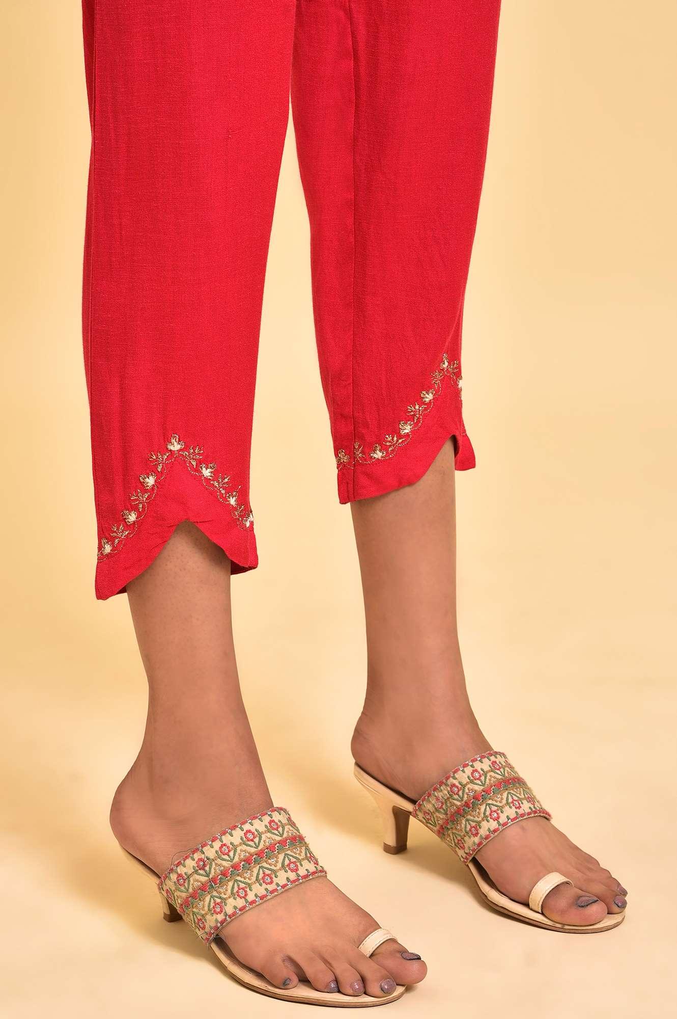 Pink Embroidered Slim Pants - Image 8