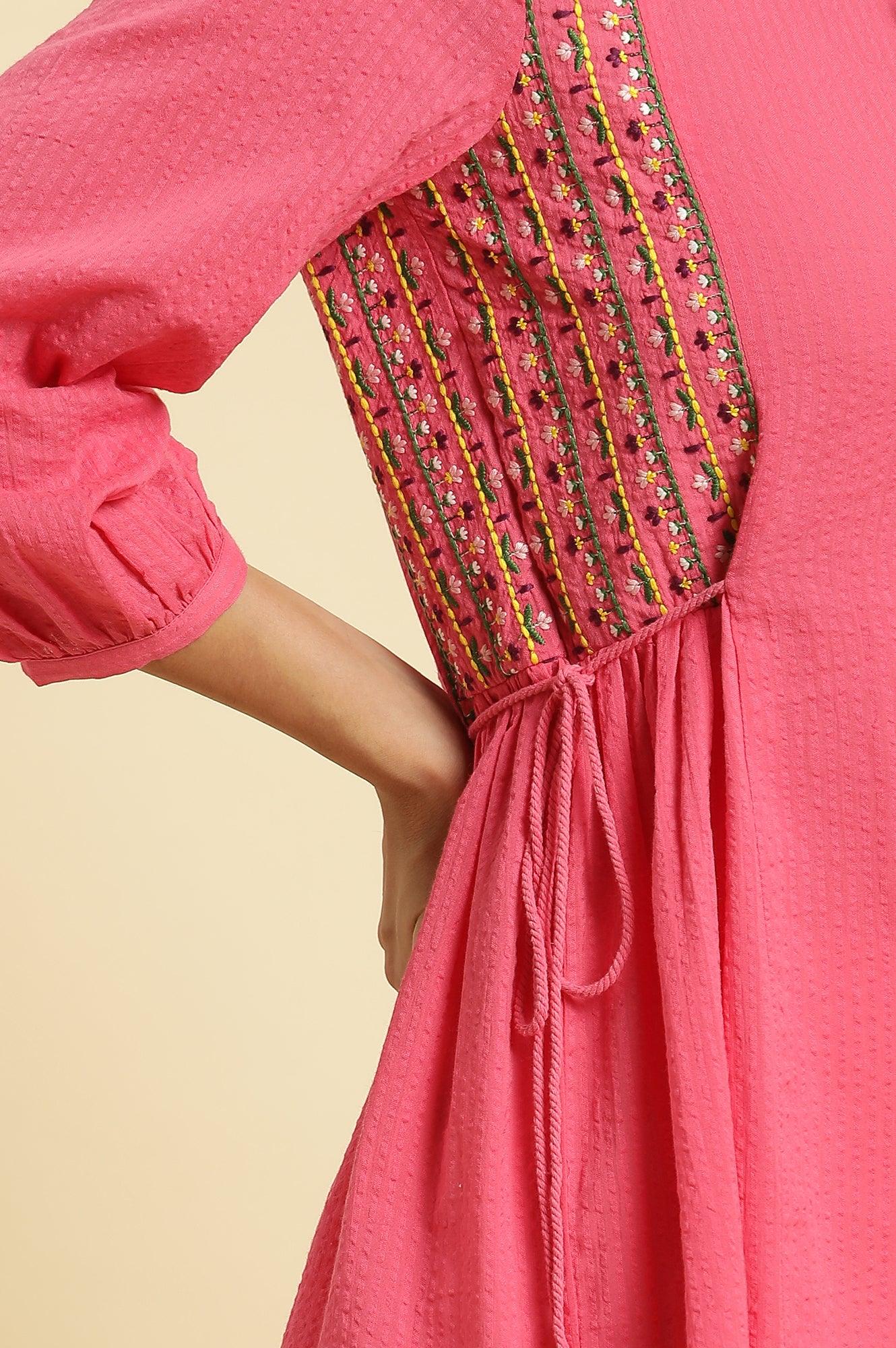 Pink Embroidered Solid Side Tie-Up Straight Top - Image 8