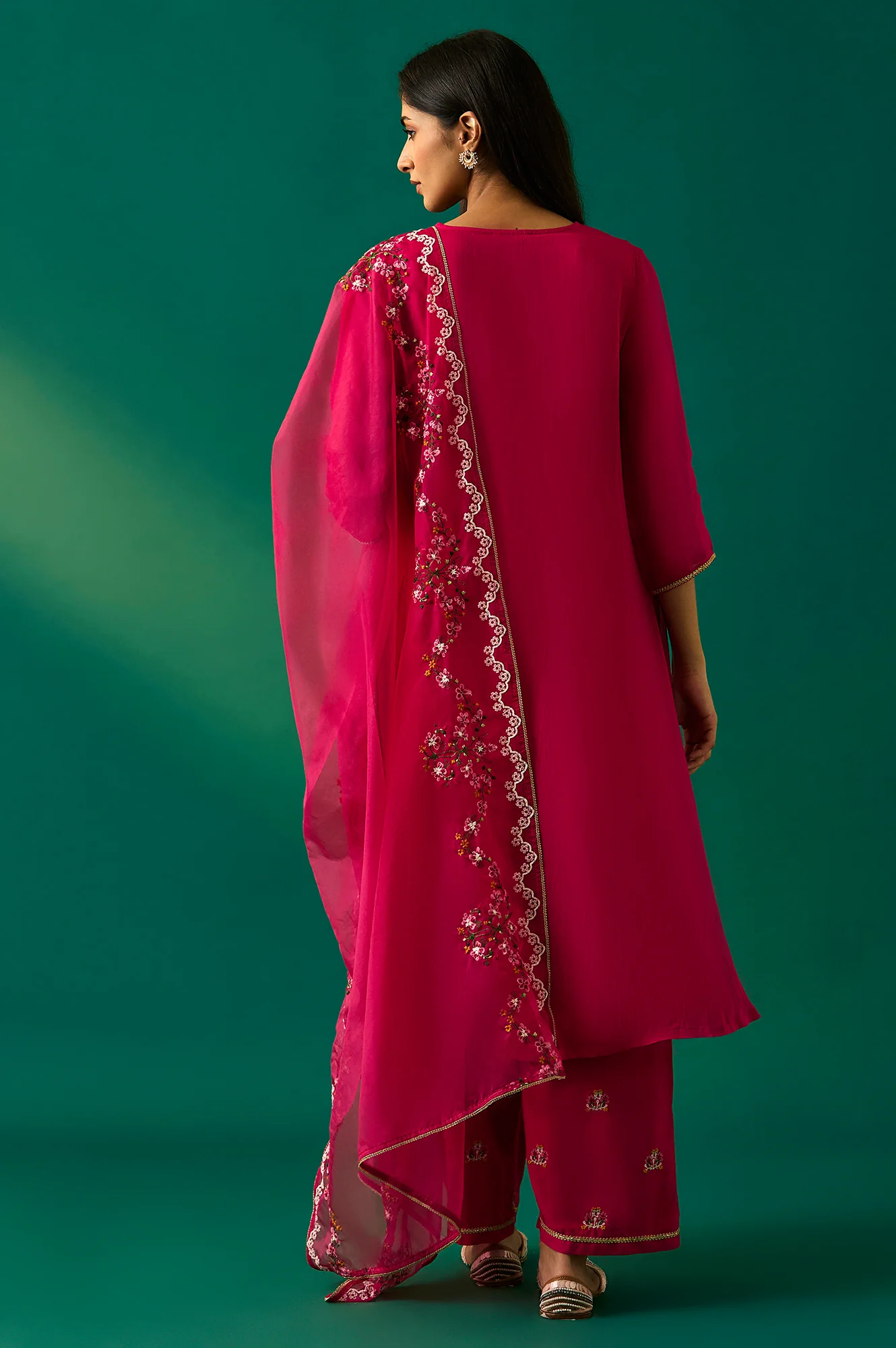 Pink Embroidered Straight Rayon Kurta with Parallel Pant and Dupatta Set - Image 4