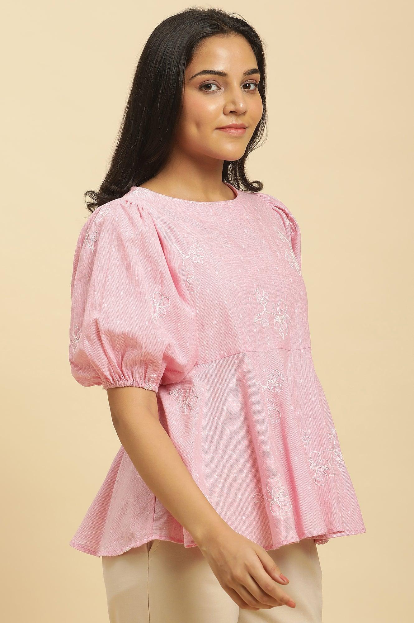 Pink Embroidered Western Peplum Top - Image 4