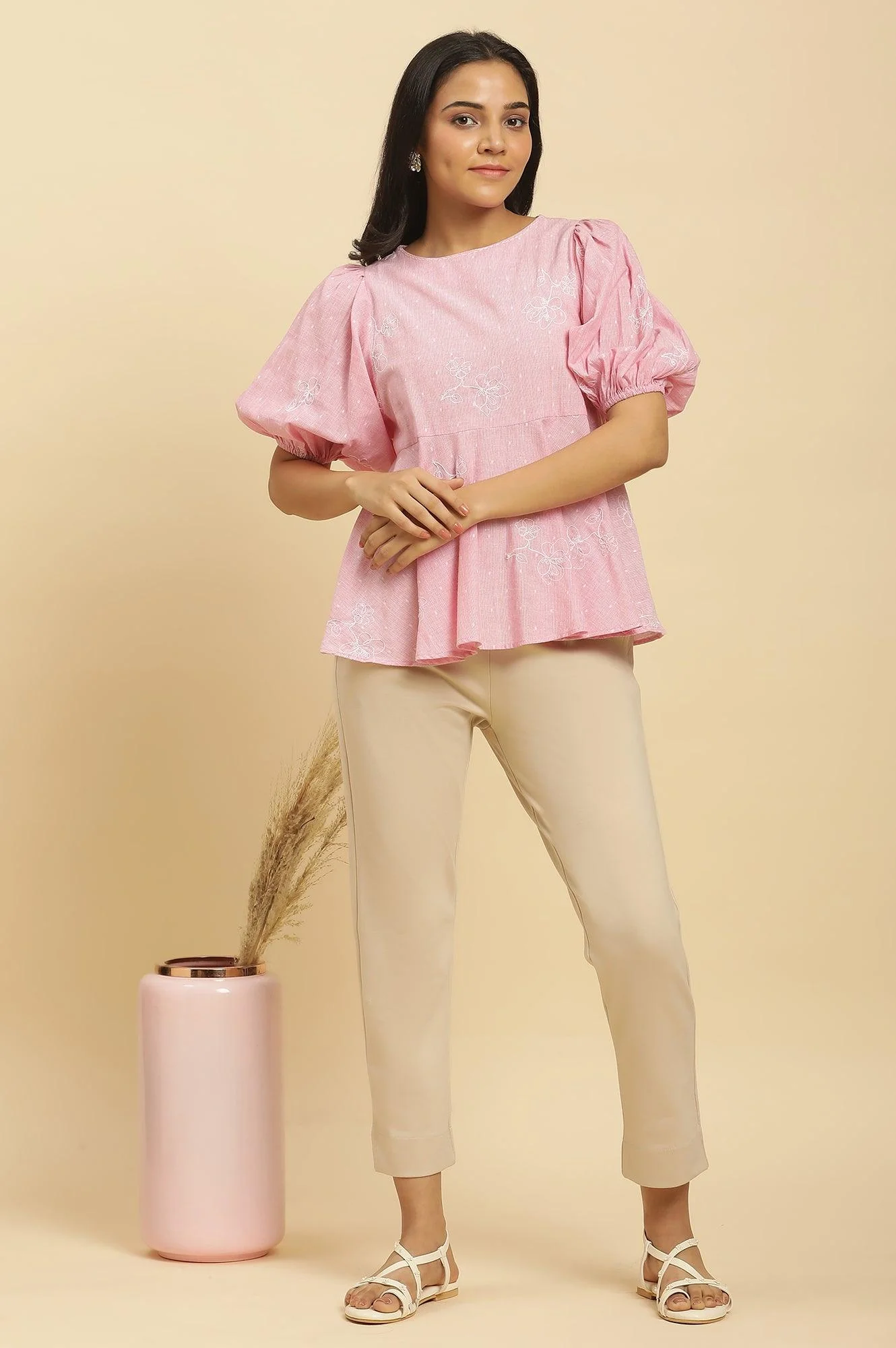 Pink Embroidered Western Peplum Top - Image 5