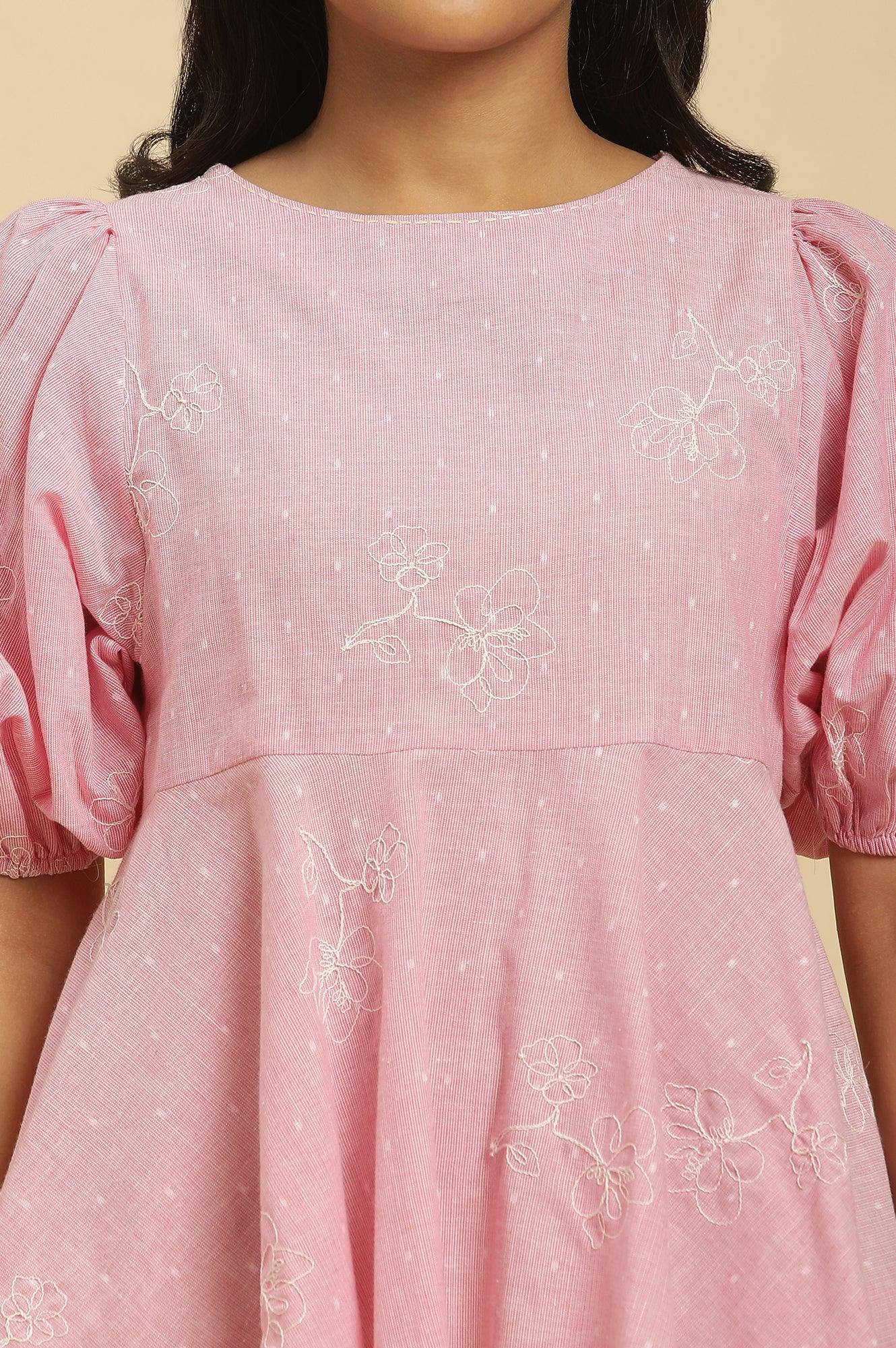 Pink Embroidered Western Peplum Top - Image 7
