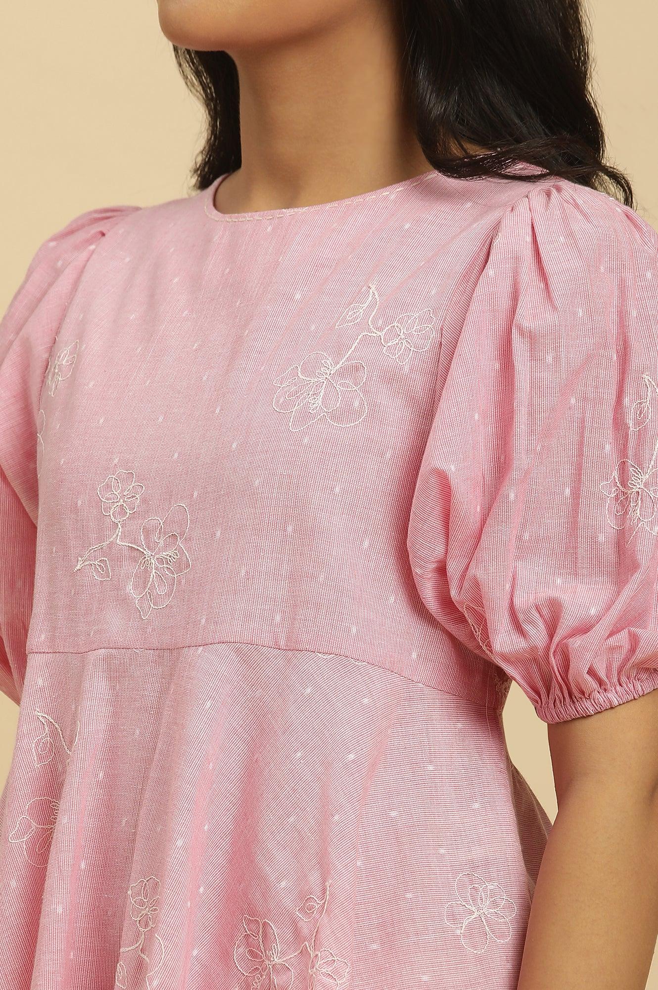 Pink Embroidered Western Peplum Top - Image 8