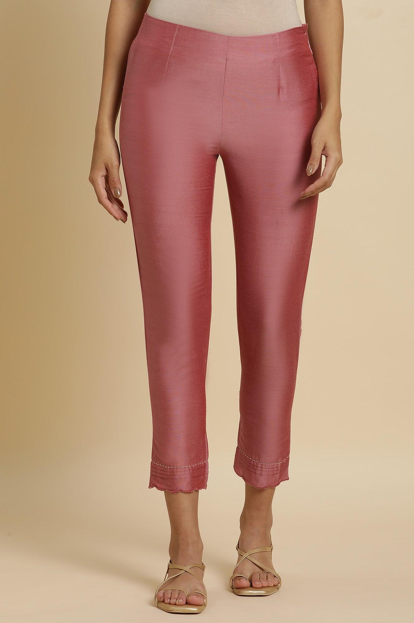 Pink Festive Solid Slim Pants - Image 2