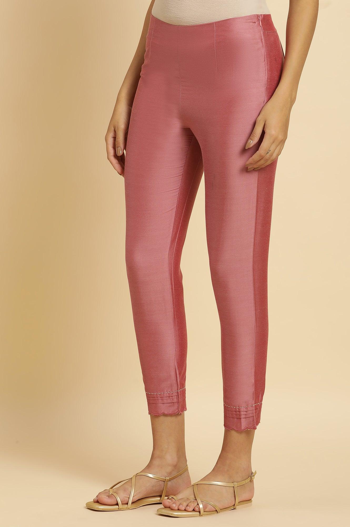 Pink Festive Solid Slim Pants - Image 3