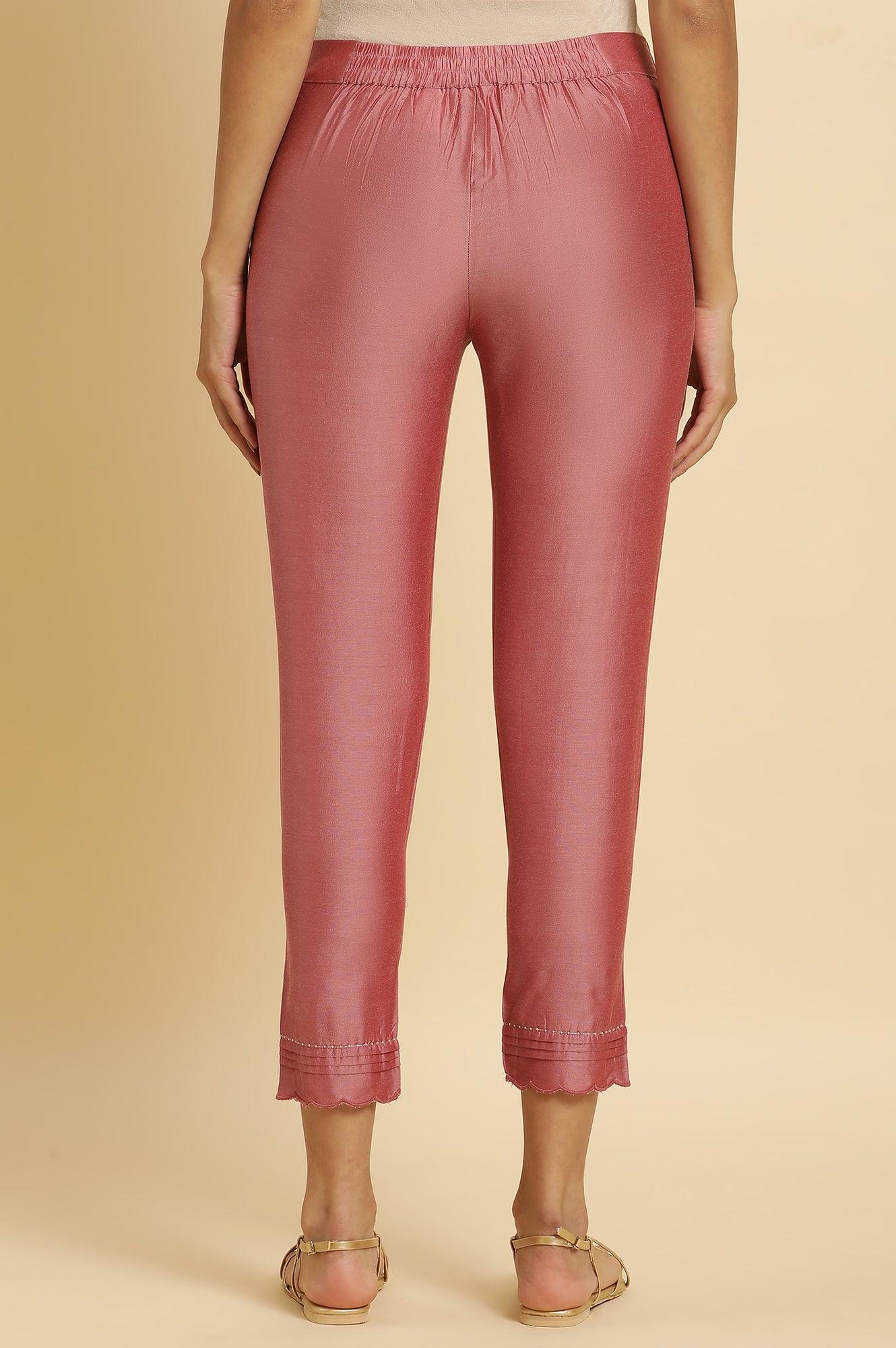 Pink Festive Solid Slim Pants - Image 4