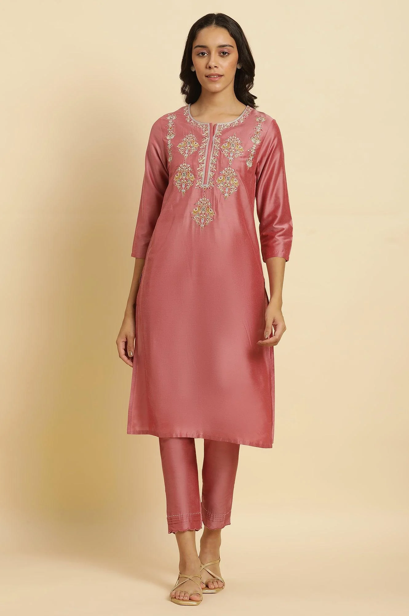 Pink Festive Solid Slim Pants - Image 6