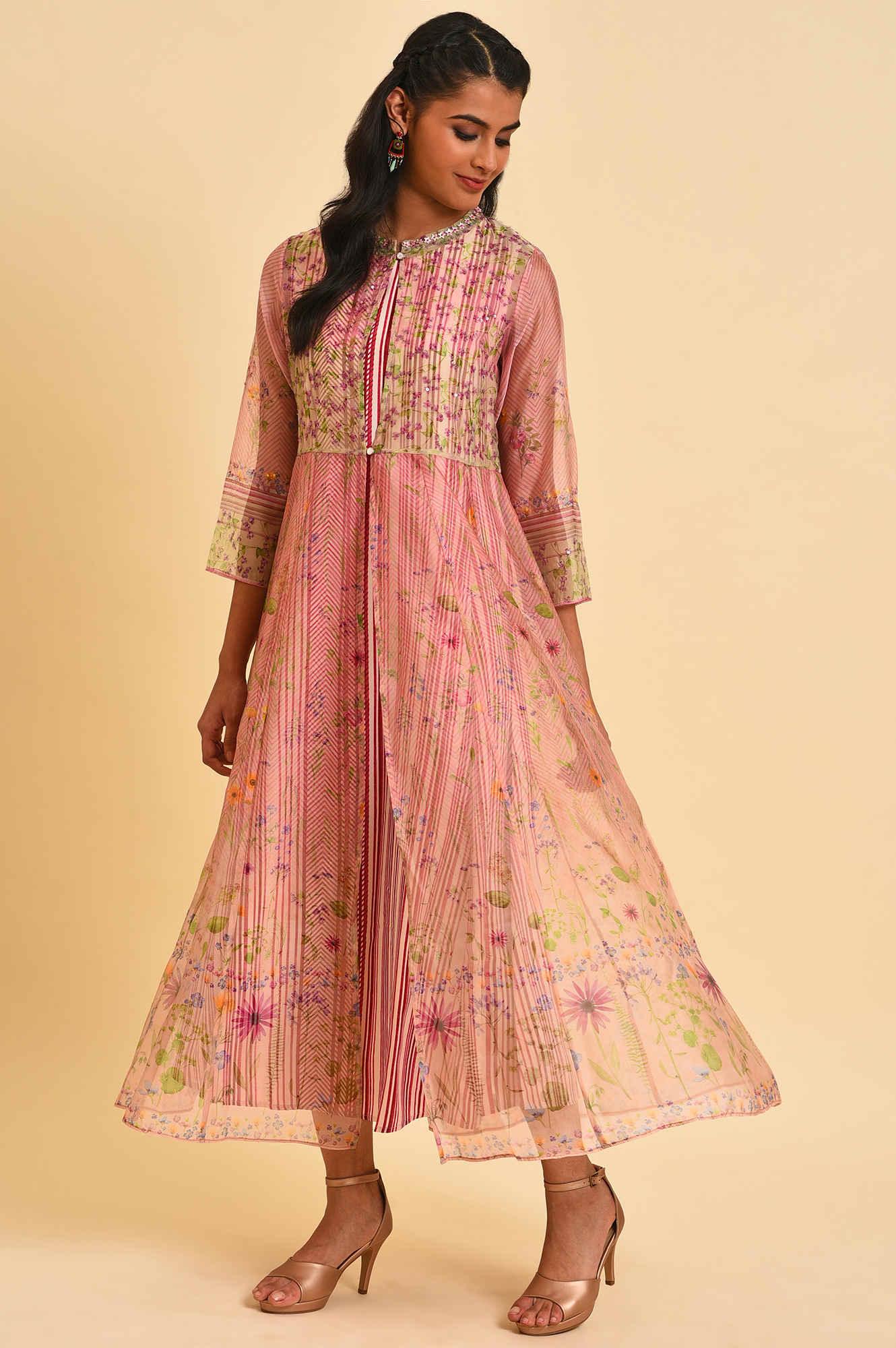 Pink Floral Gillet & Striped Dress Set - Image 3